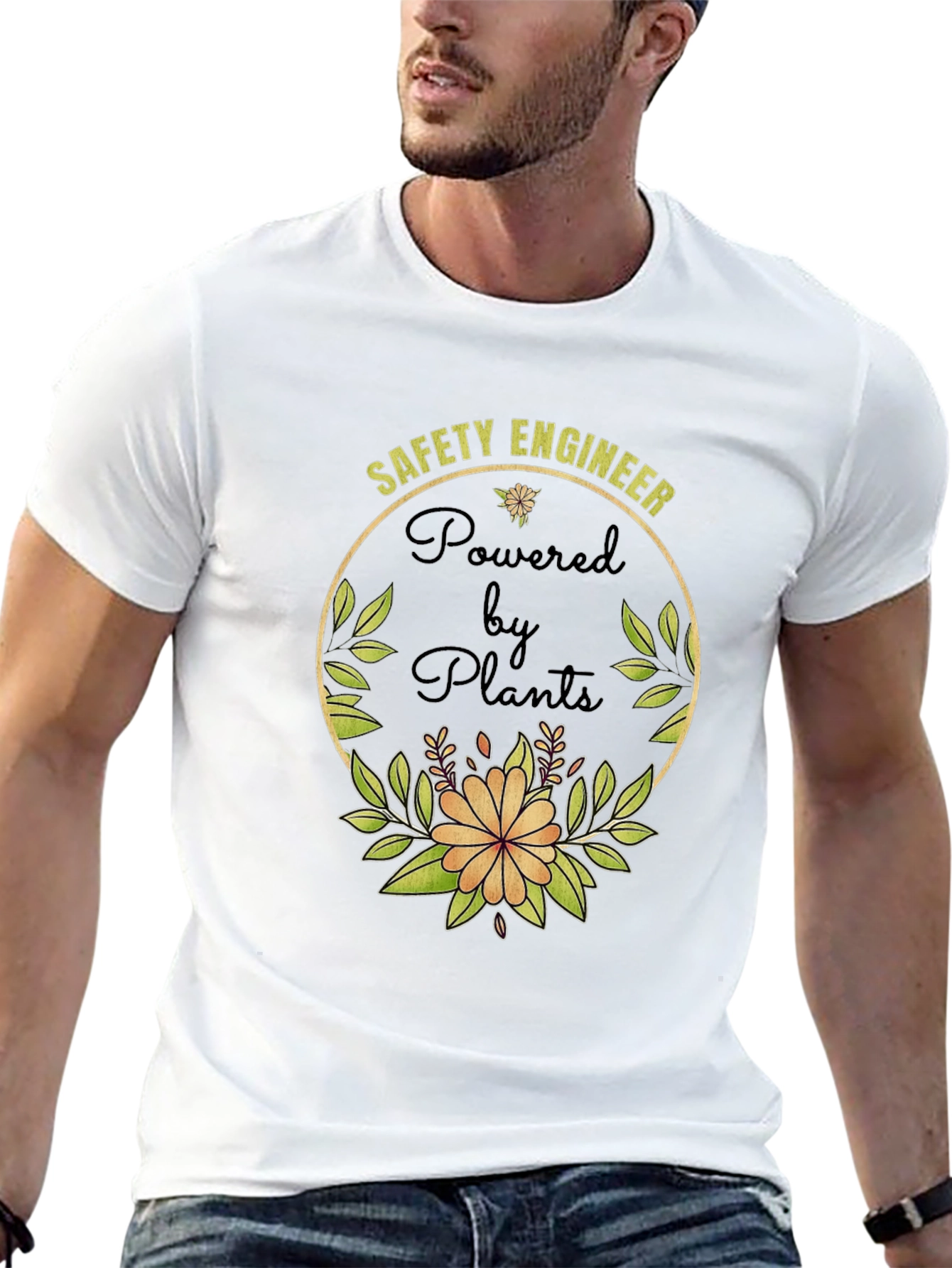 Safety Engineer Powered by Plants Graphic T-Shirt