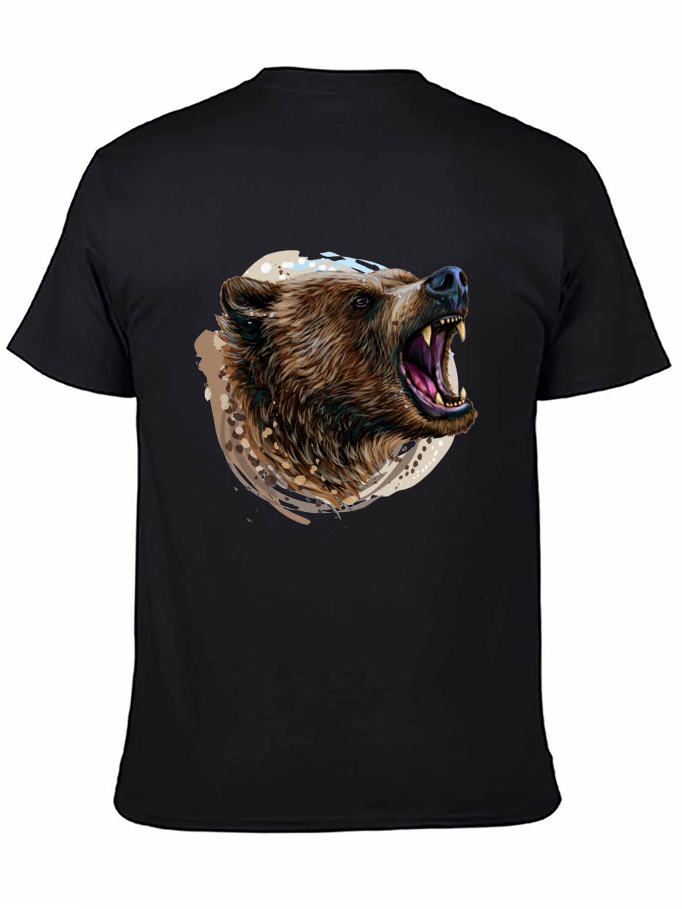 Roaring Bear Graphic Print Black T-Shirt