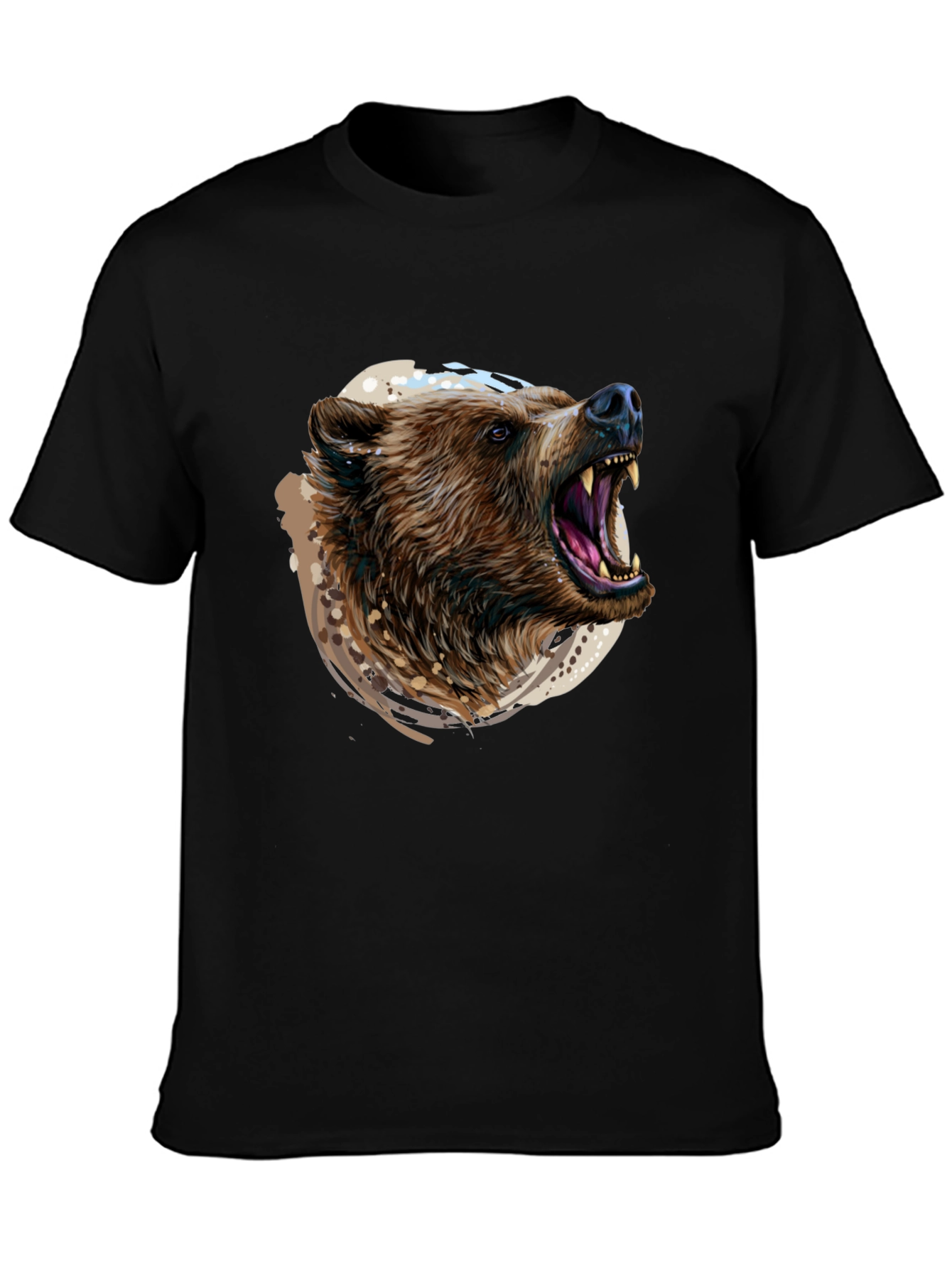Roaring Bear Graphic Print Black T-Shirt