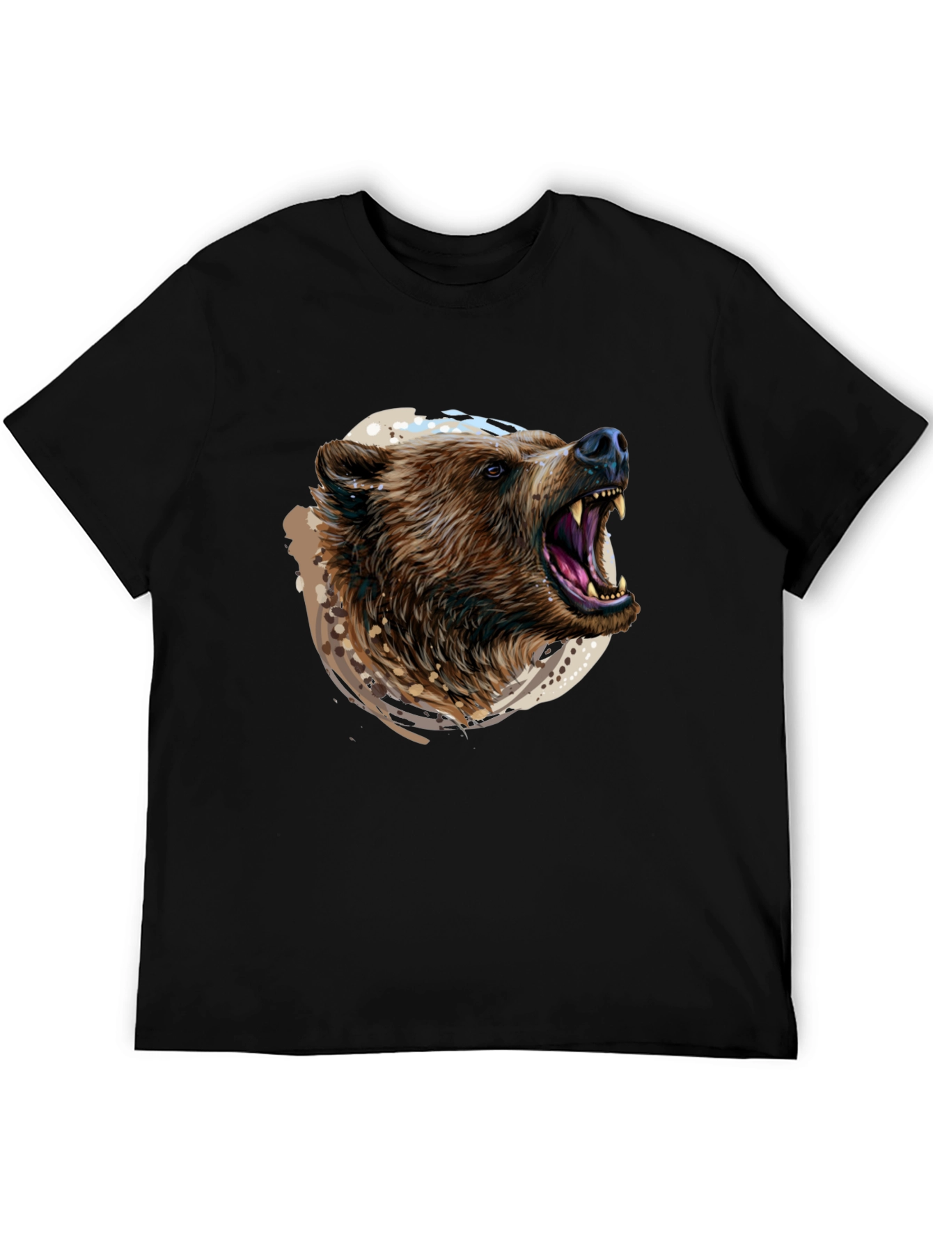 Roaring Bear Graphic Print Black T-Shirt