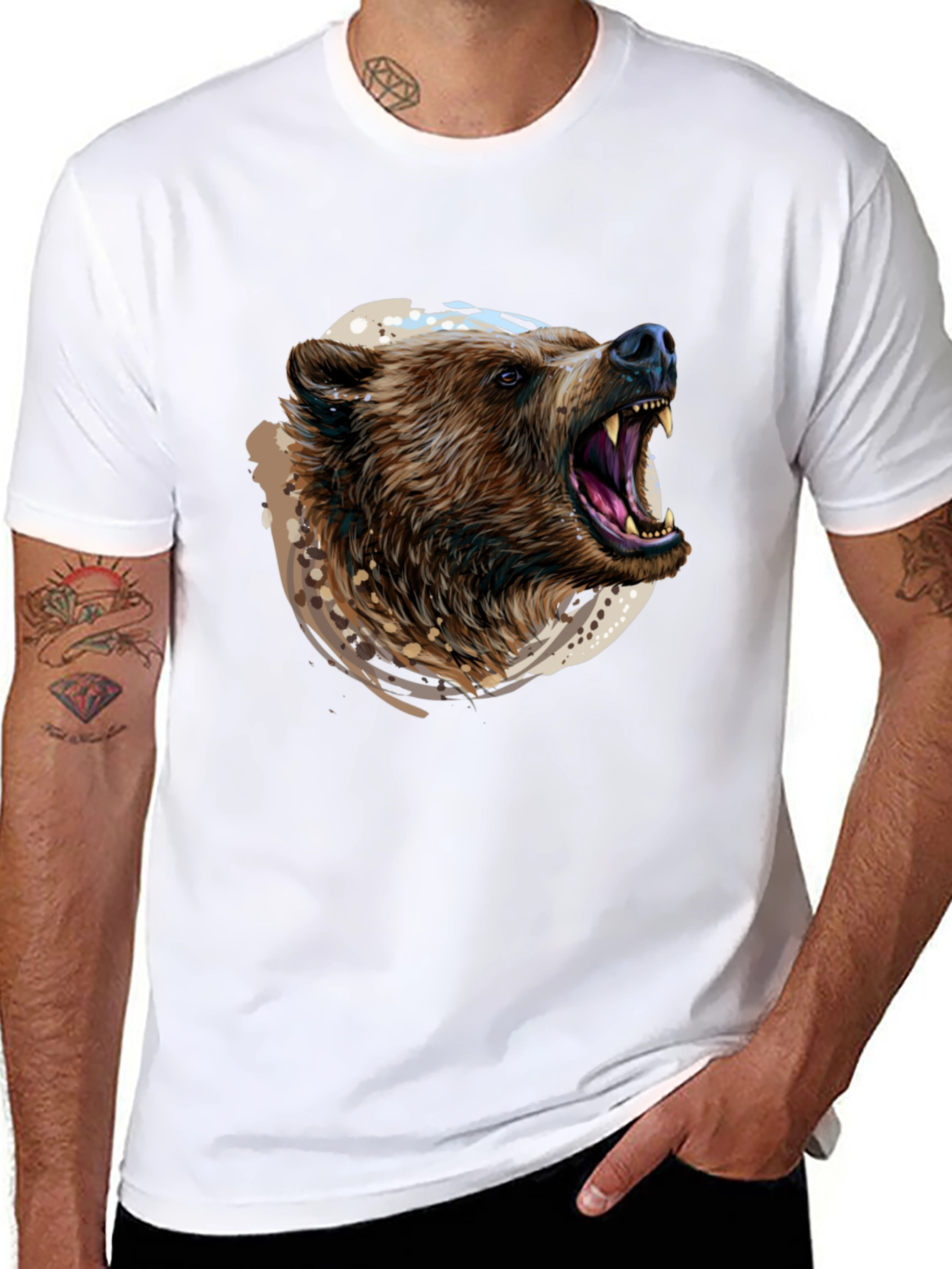 Roaring Bear Graphic Print Black T-Shirt