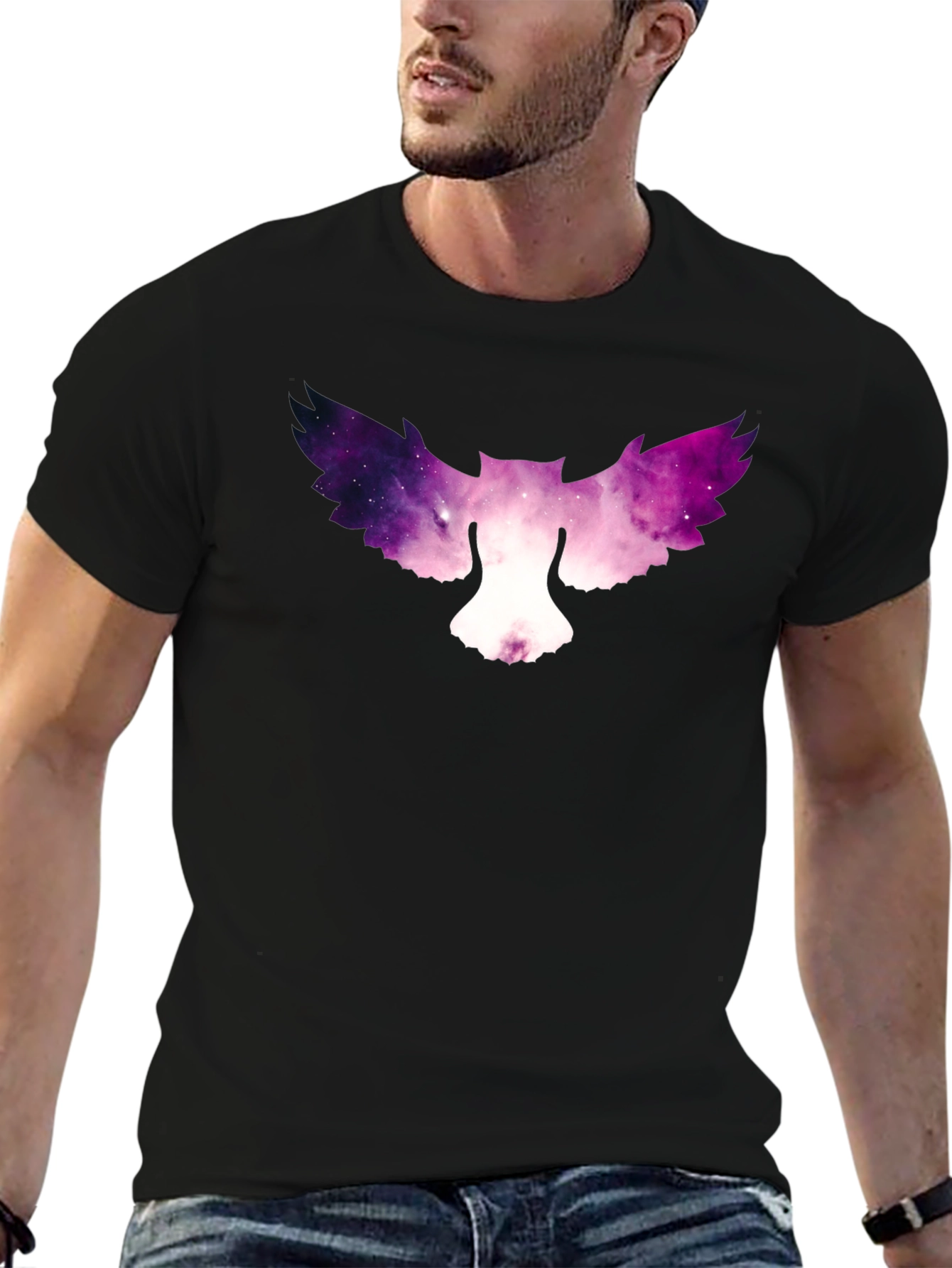 Galaxy Owl Graphic Tee - Stylish Mens Black T-Shirt