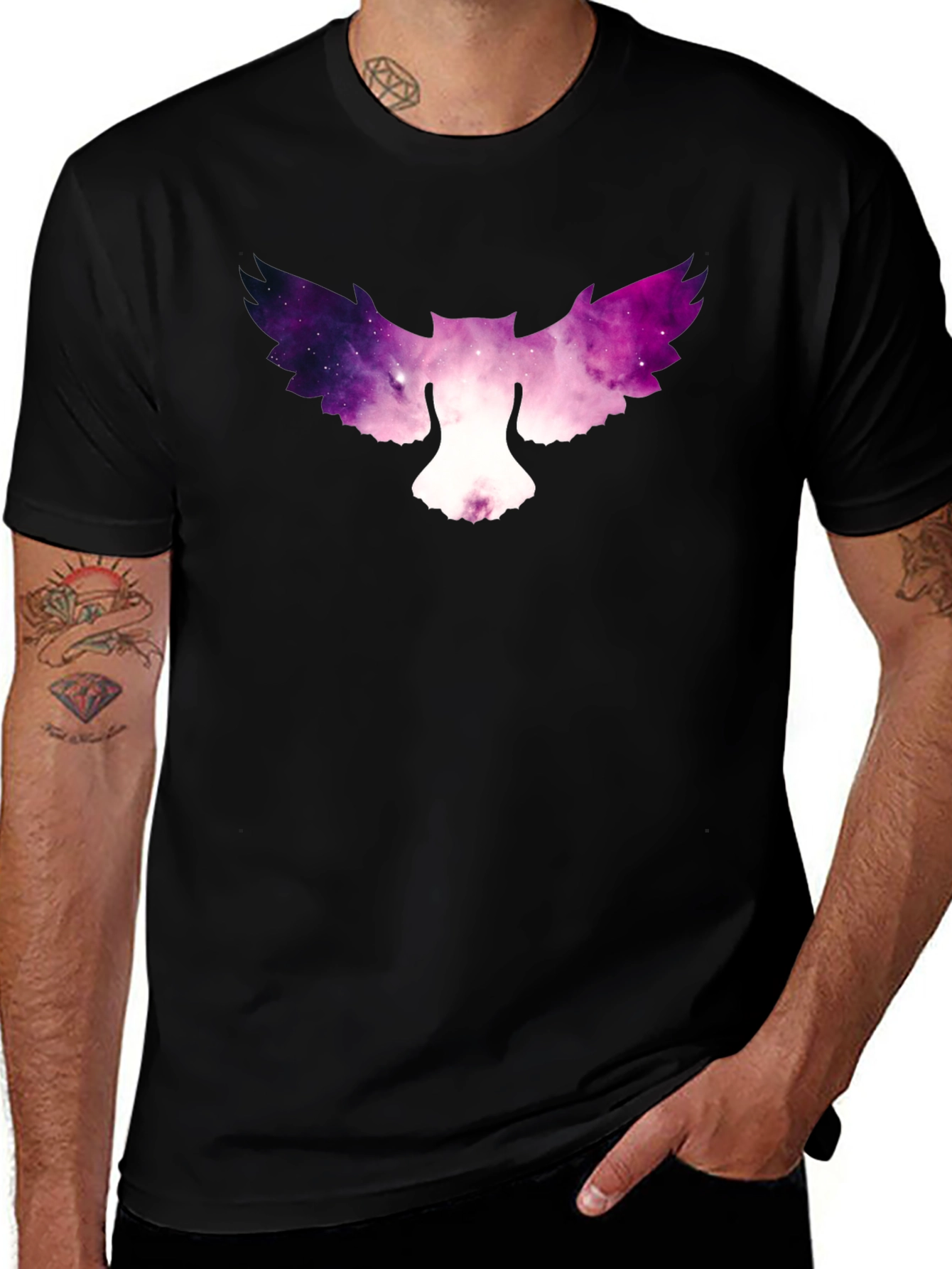 Galaxy Owl Graphic Tee - Stylish Mens Black T-Shirt