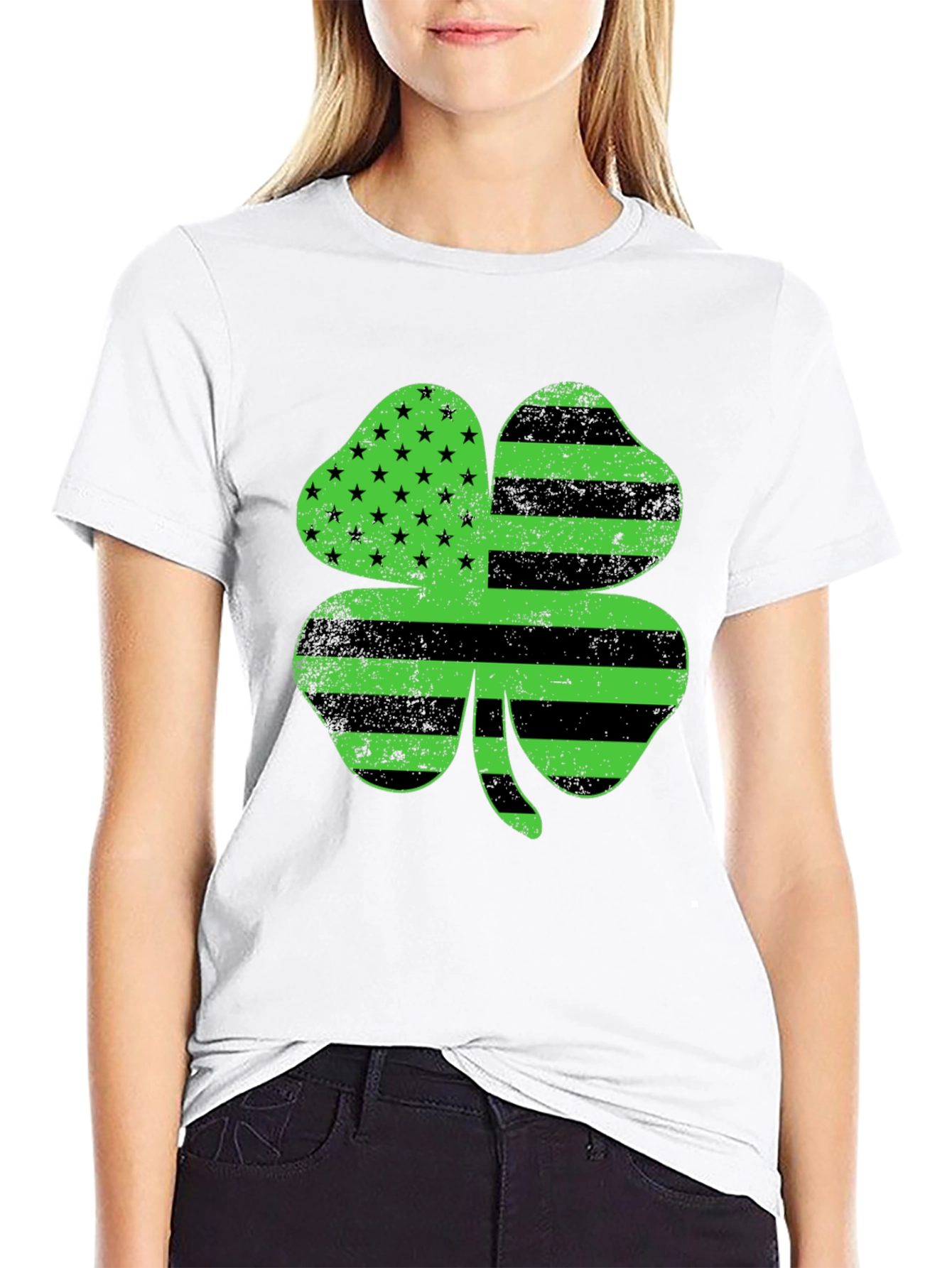 St. Patricks Day Clover T-Shirt American Flag Design