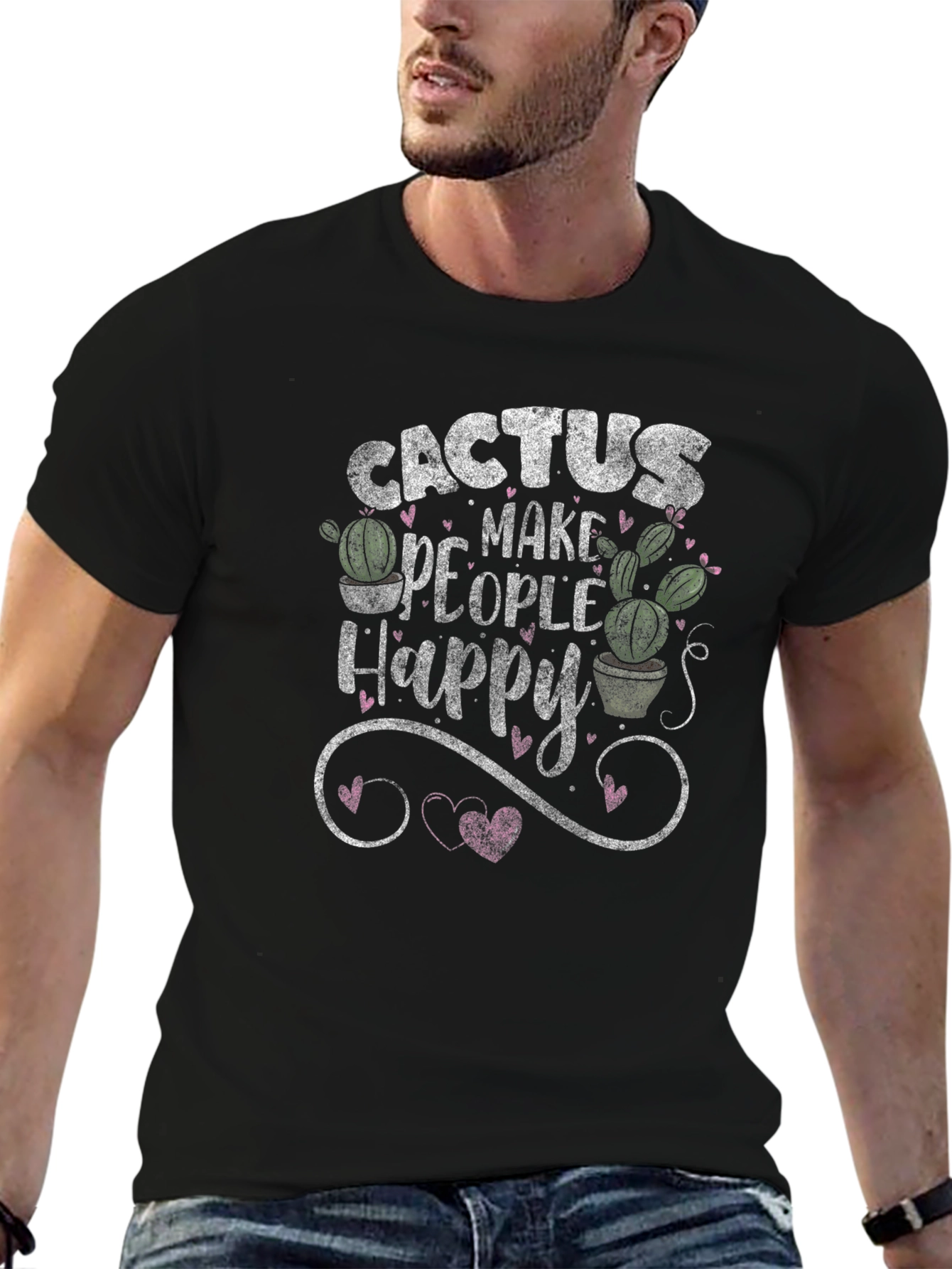 Cactus Make People Happy Black T-Shirt