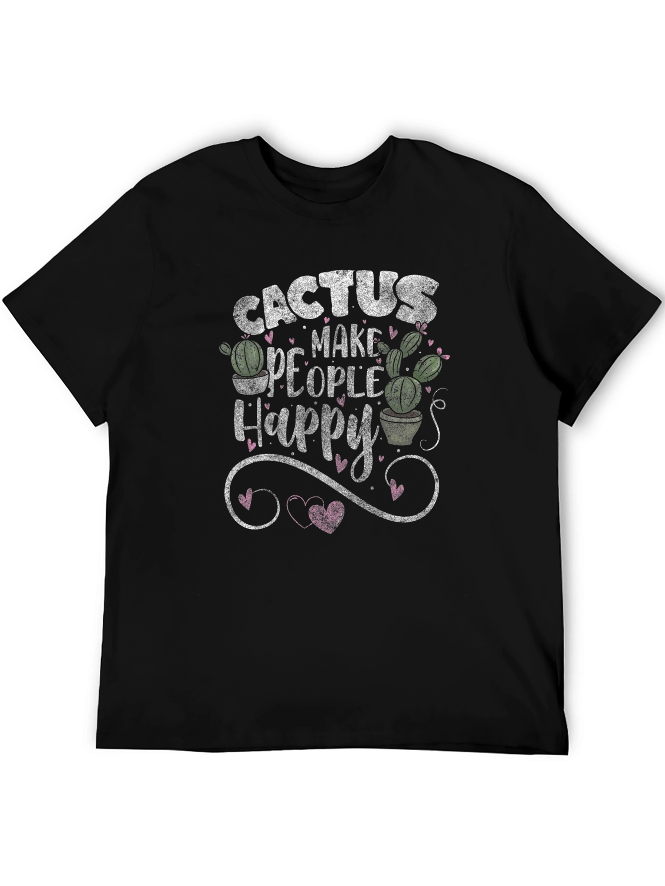 Cactus Make People Happy Black T-Shirt