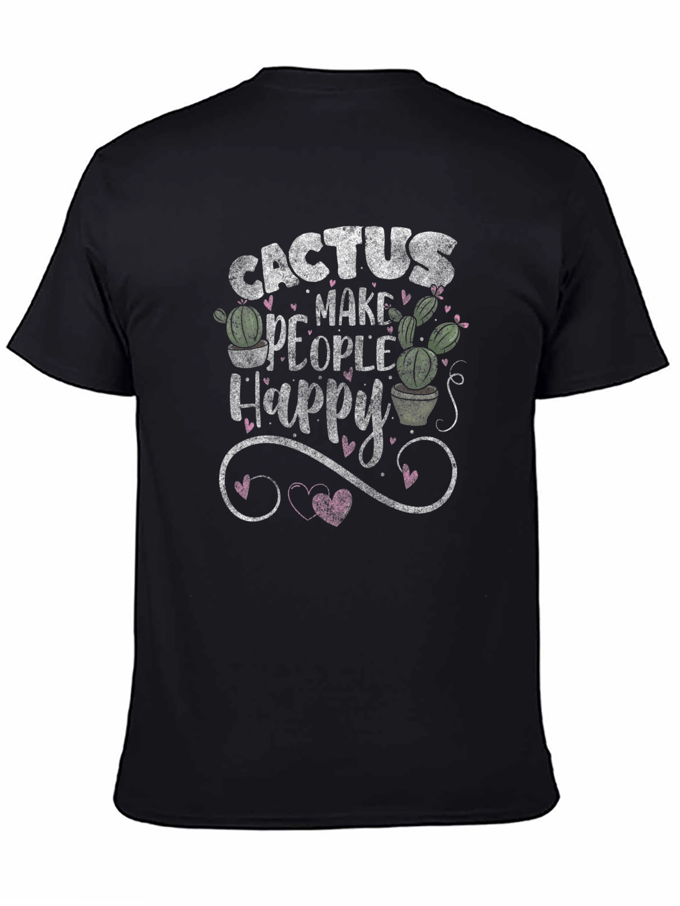 Cactus Make People Happy Black T-Shirt