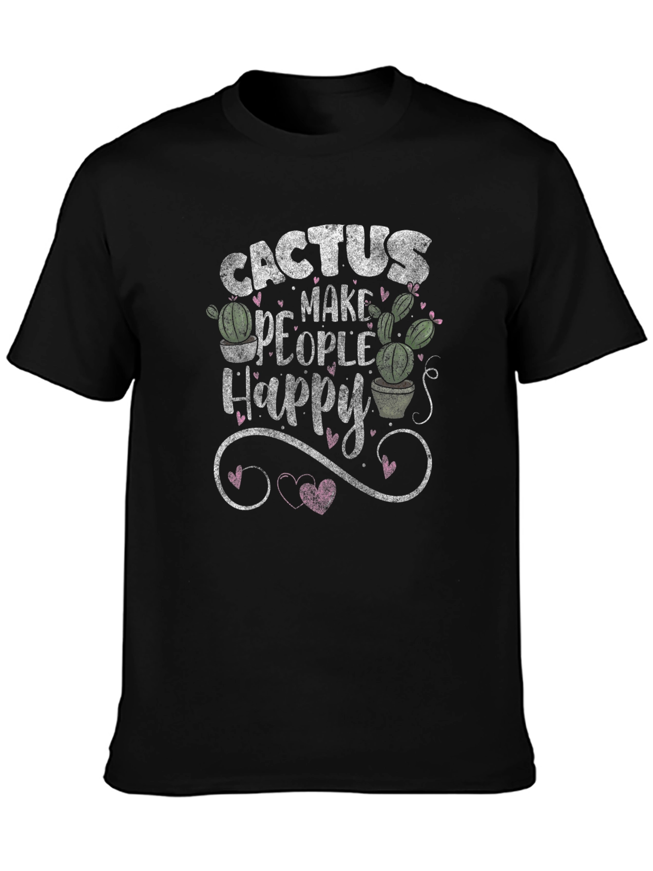 Cactus Make People Happy Black T-Shirt