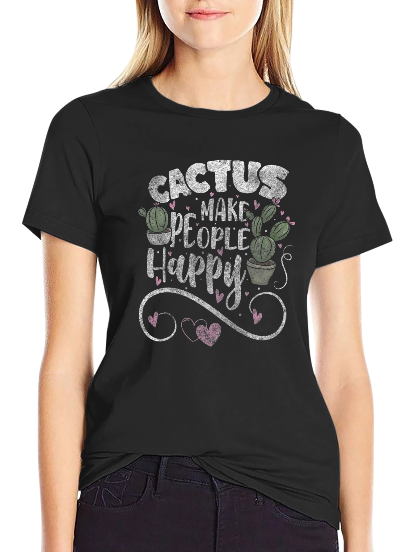 Cactus Make People Happy Black T-Shirt