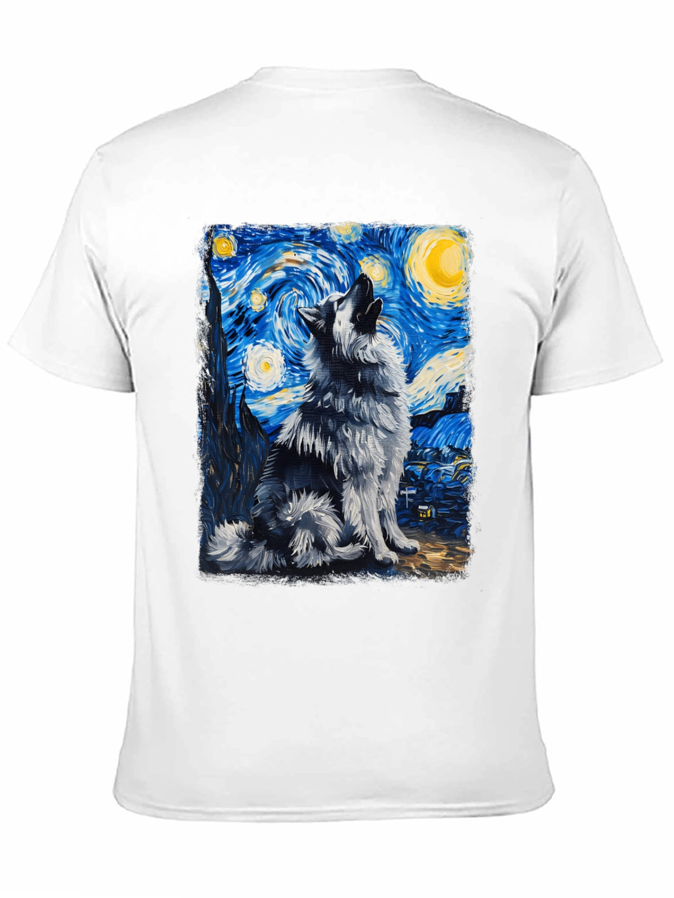 Starry Night Wolf Graphic Tee - Artistic Mens T-Shirt