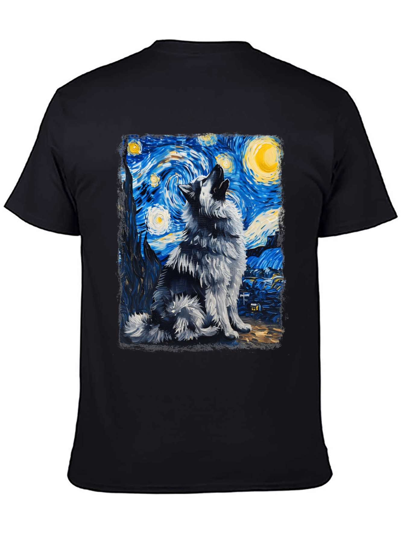 Starry Night Wolf Graphic Tee - Artistic Mens T-Shirt
