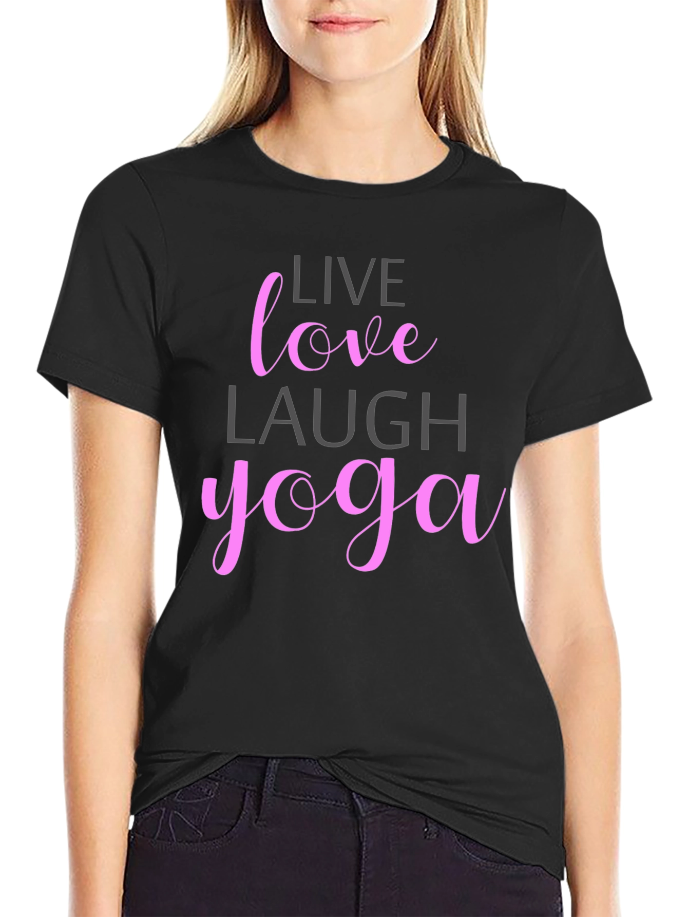 Live Love Laugh Yoga T-Shirt - Casual Black Tee