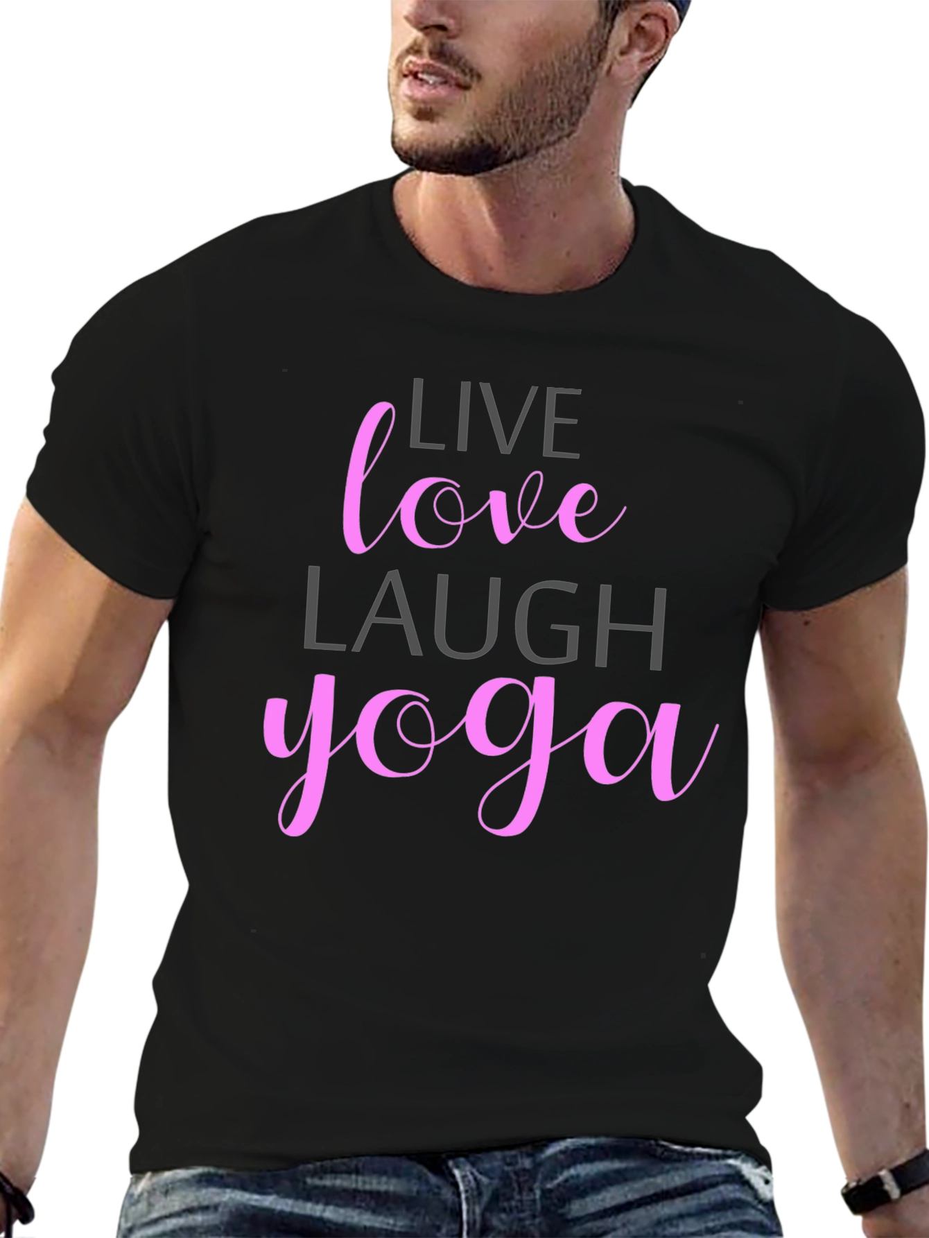 Live Love Laugh Yoga T-Shirt - Casual Black Tee