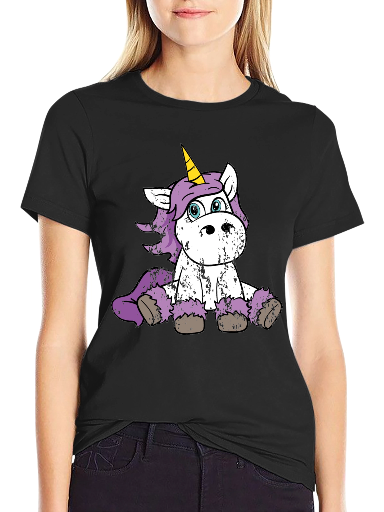 Cute Unicorn Graphic Black T-Shirt