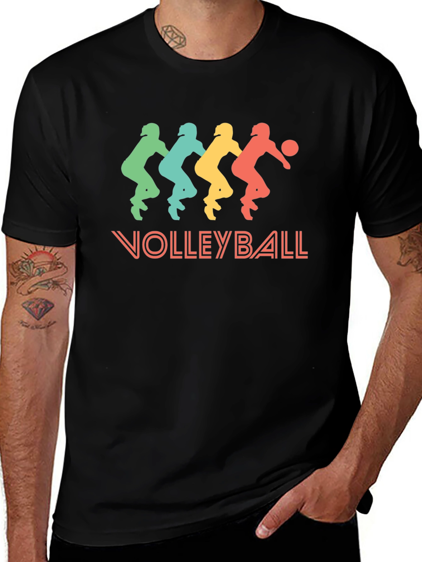 Retro Volleyball Player Graphic Tee - Black Cotton T-Shirt