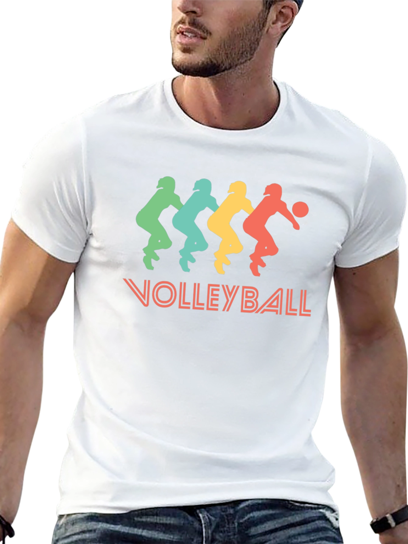 Retro Volleyball Player Graphic Tee - Black Cotton T-Shirt