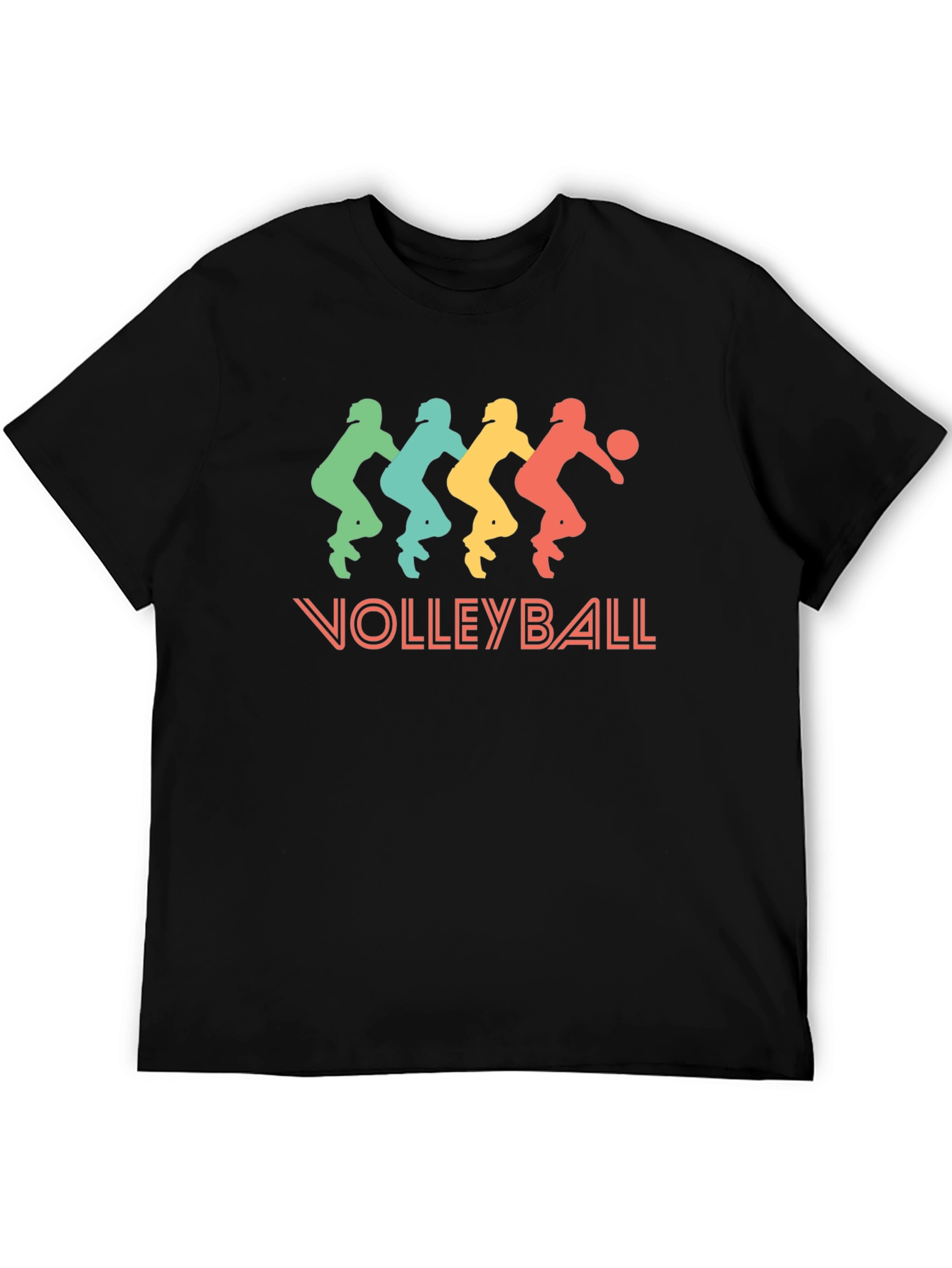Retro Volleyball Player Graphic Tee - Black Cotton T-Shirt