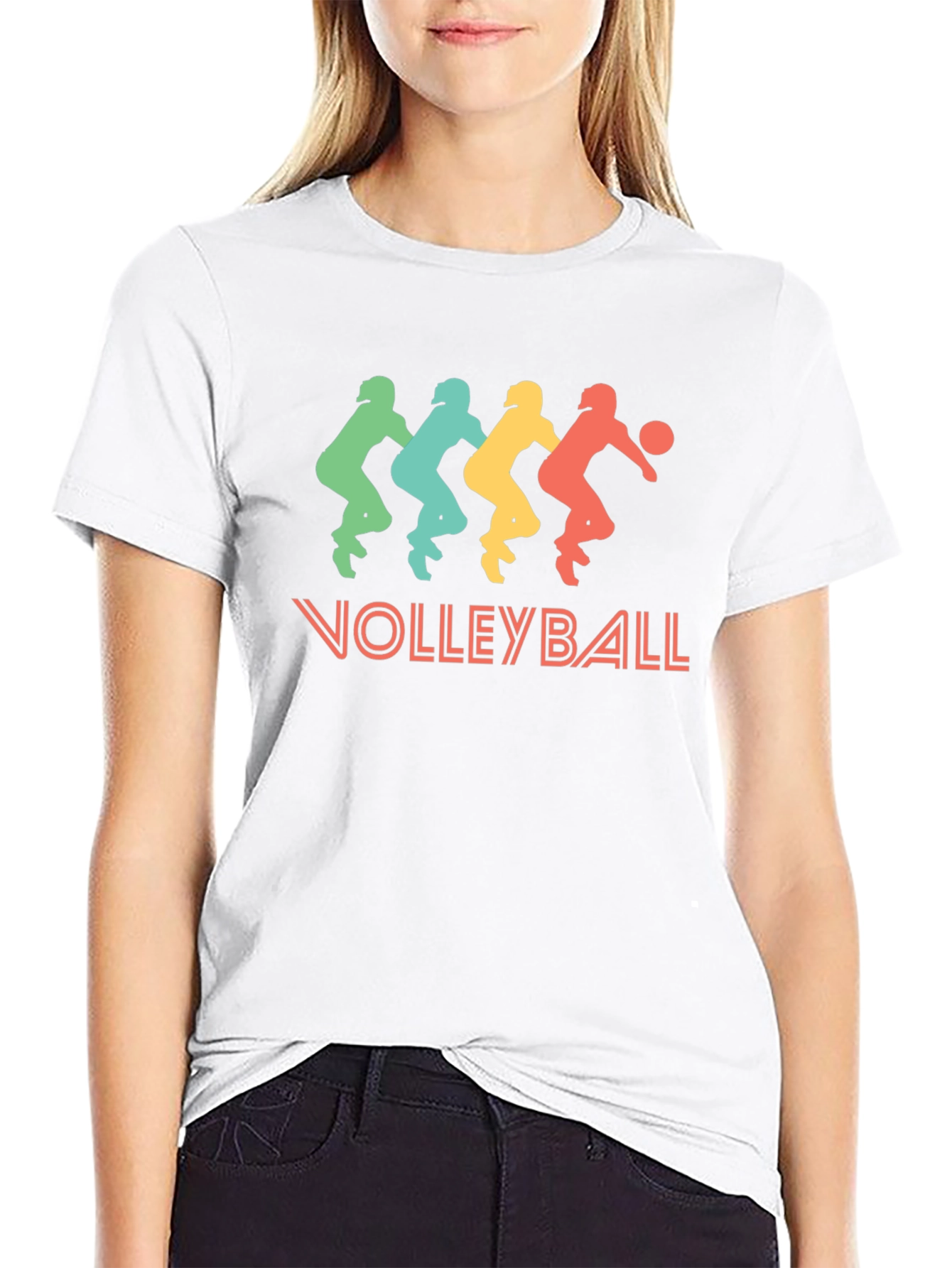 Retro Volleyball Player Graphic Tee - Black Cotton T-Shirt