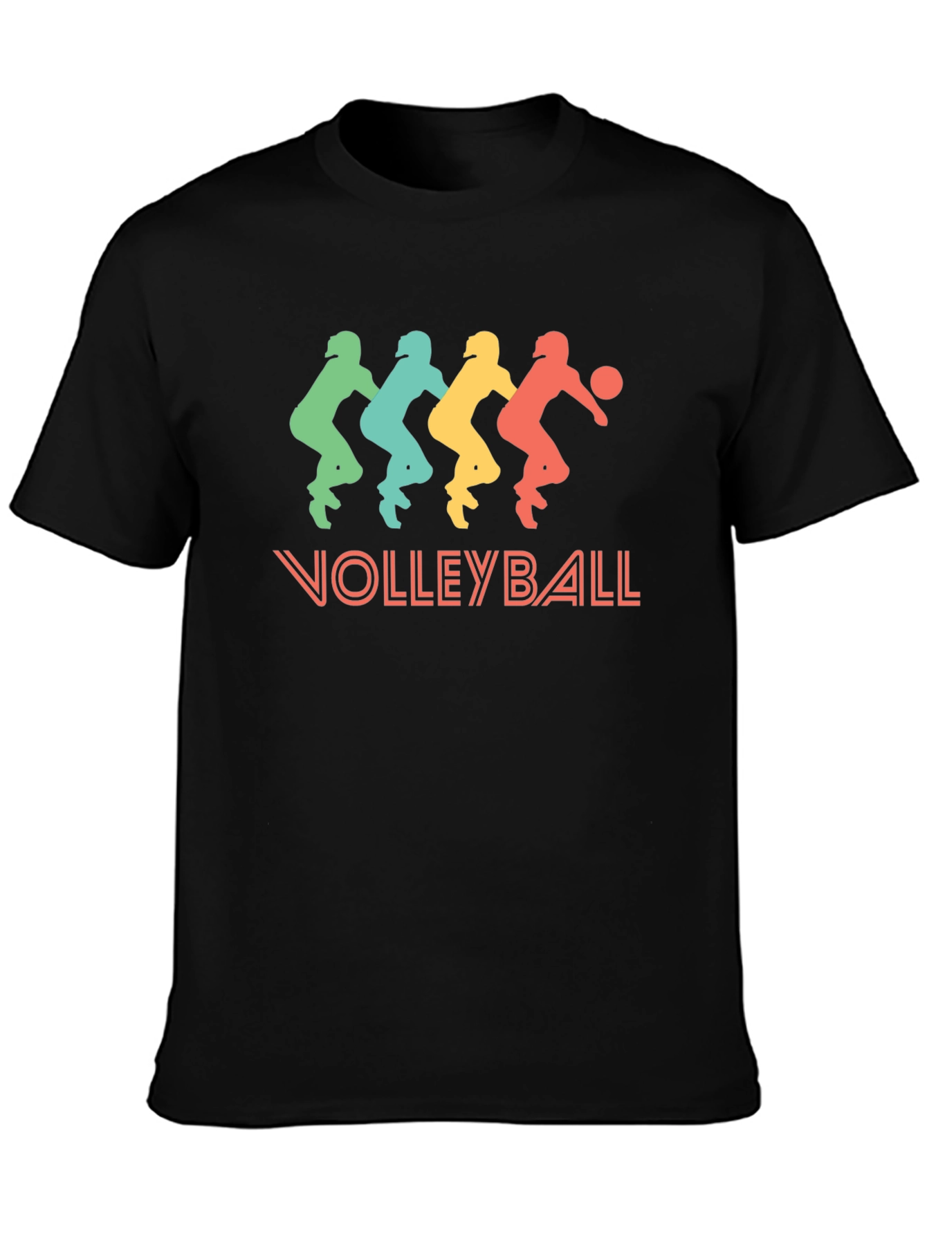 Retro Volleyball Player Graphic Tee - Black Cotton T-Shirt