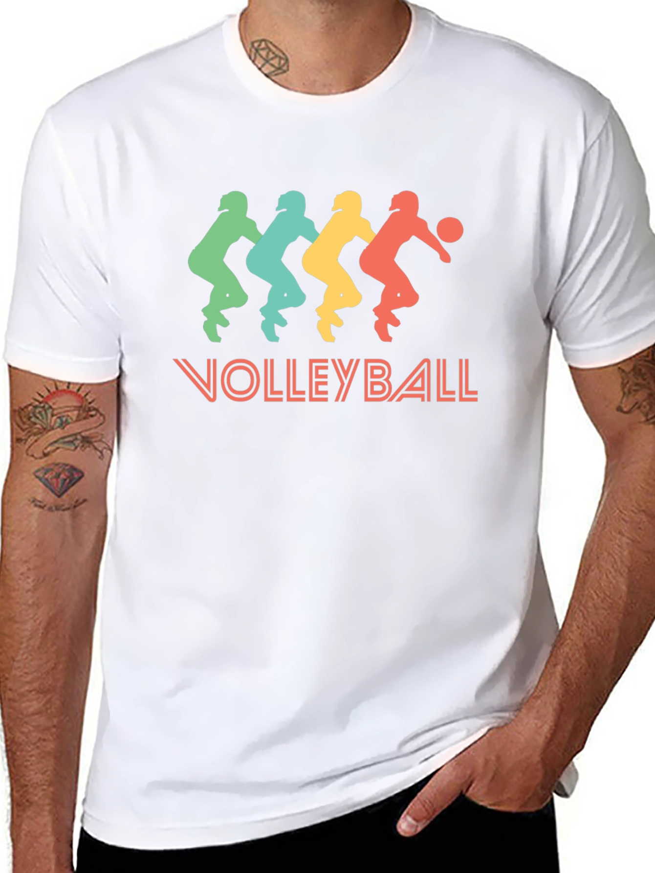Retro Volleyball Player Graphic Tee - Black Cotton T-Shirt