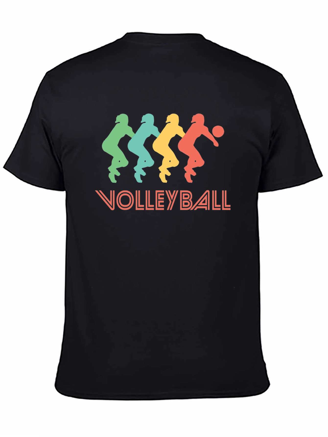 Retro Volleyball Player Graphic Tee - Black Cotton T-Shirt