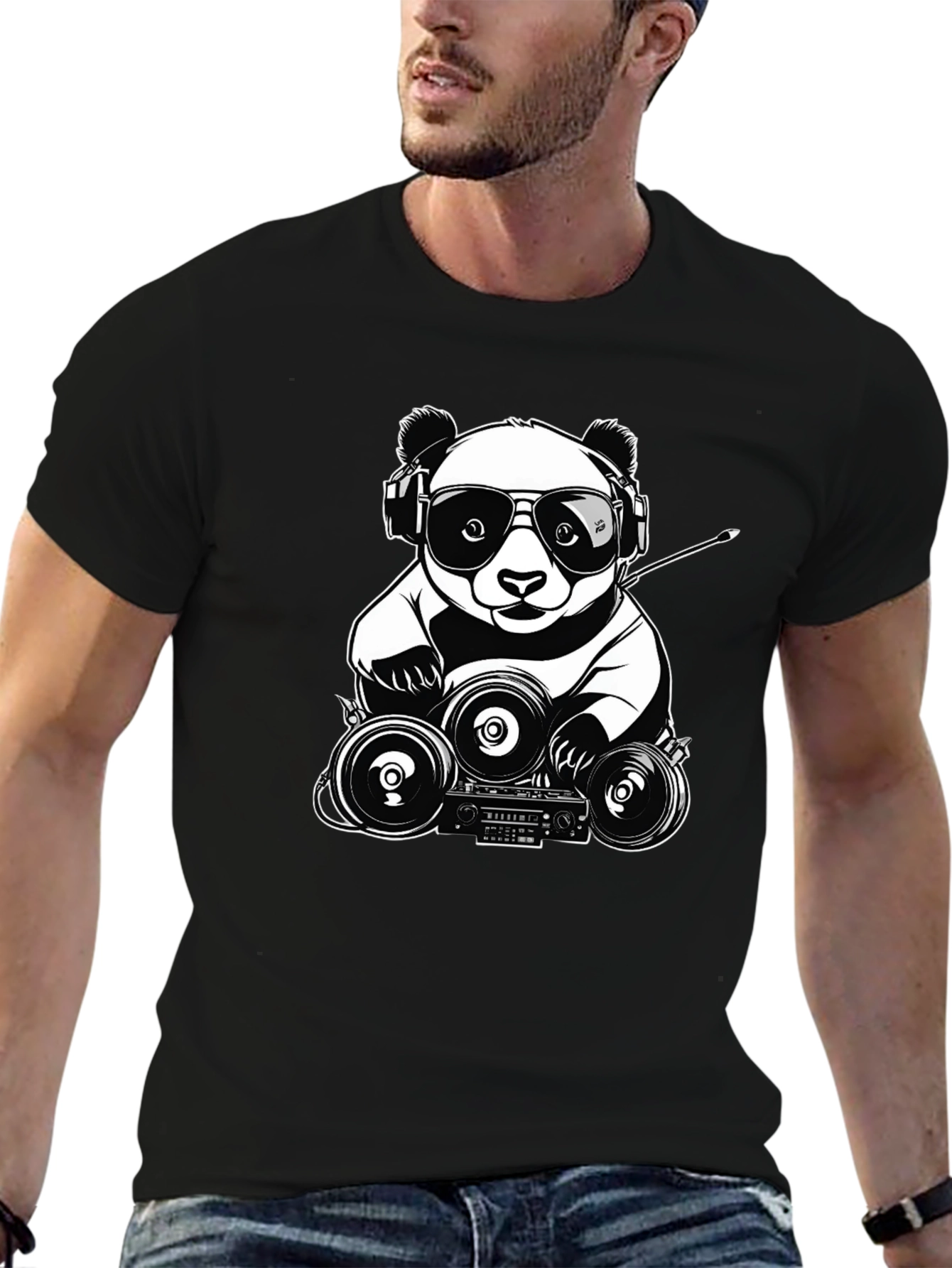 Cool Panda DJ T-Shirt - Black Graphic Tee