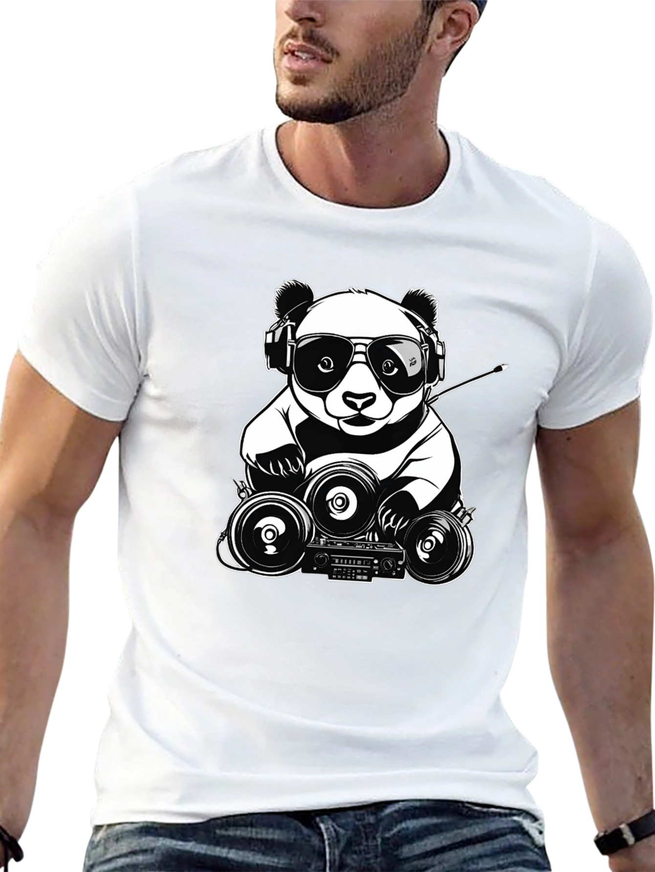 Cool Panda DJ T-Shirt - Black Graphic Tee