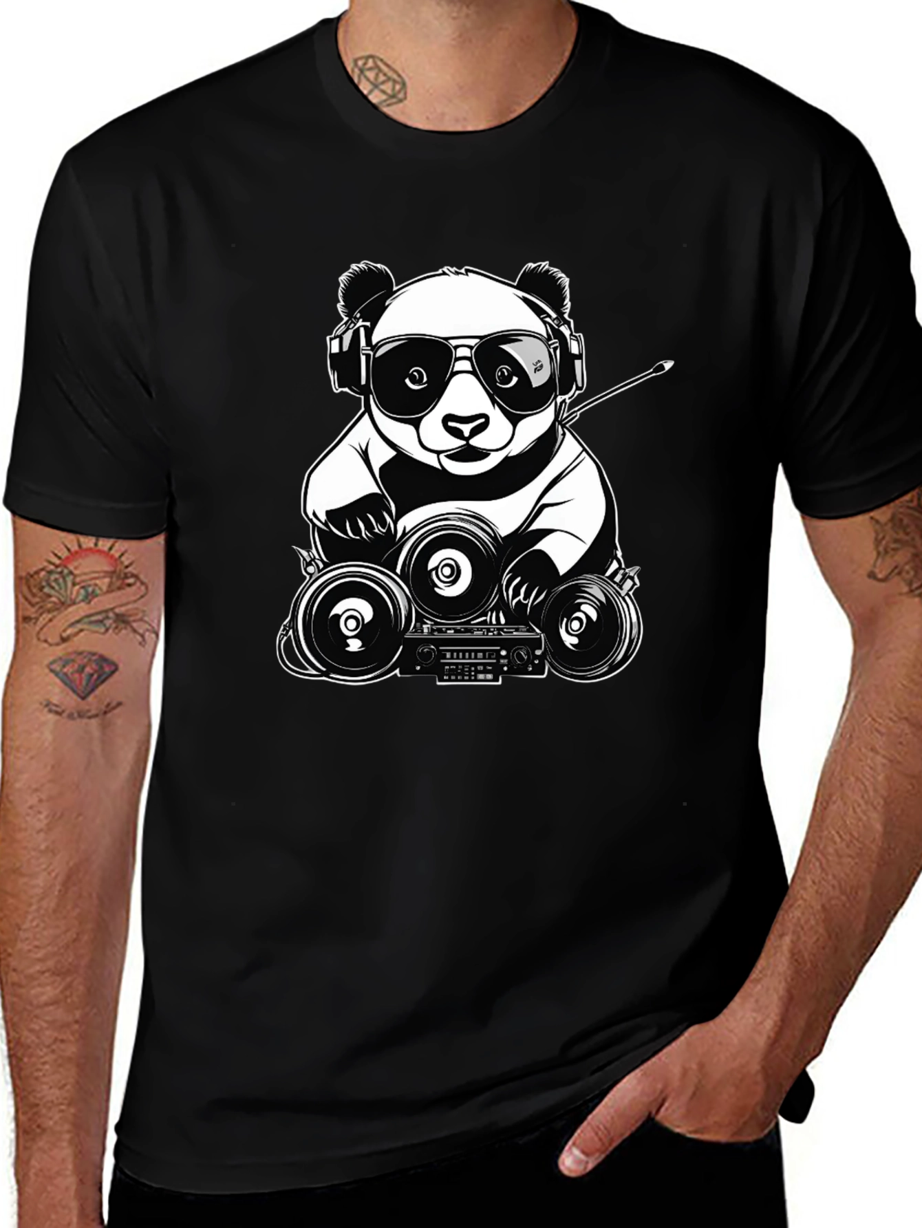 Cool Panda DJ T-Shirt - Black Graphic Tee