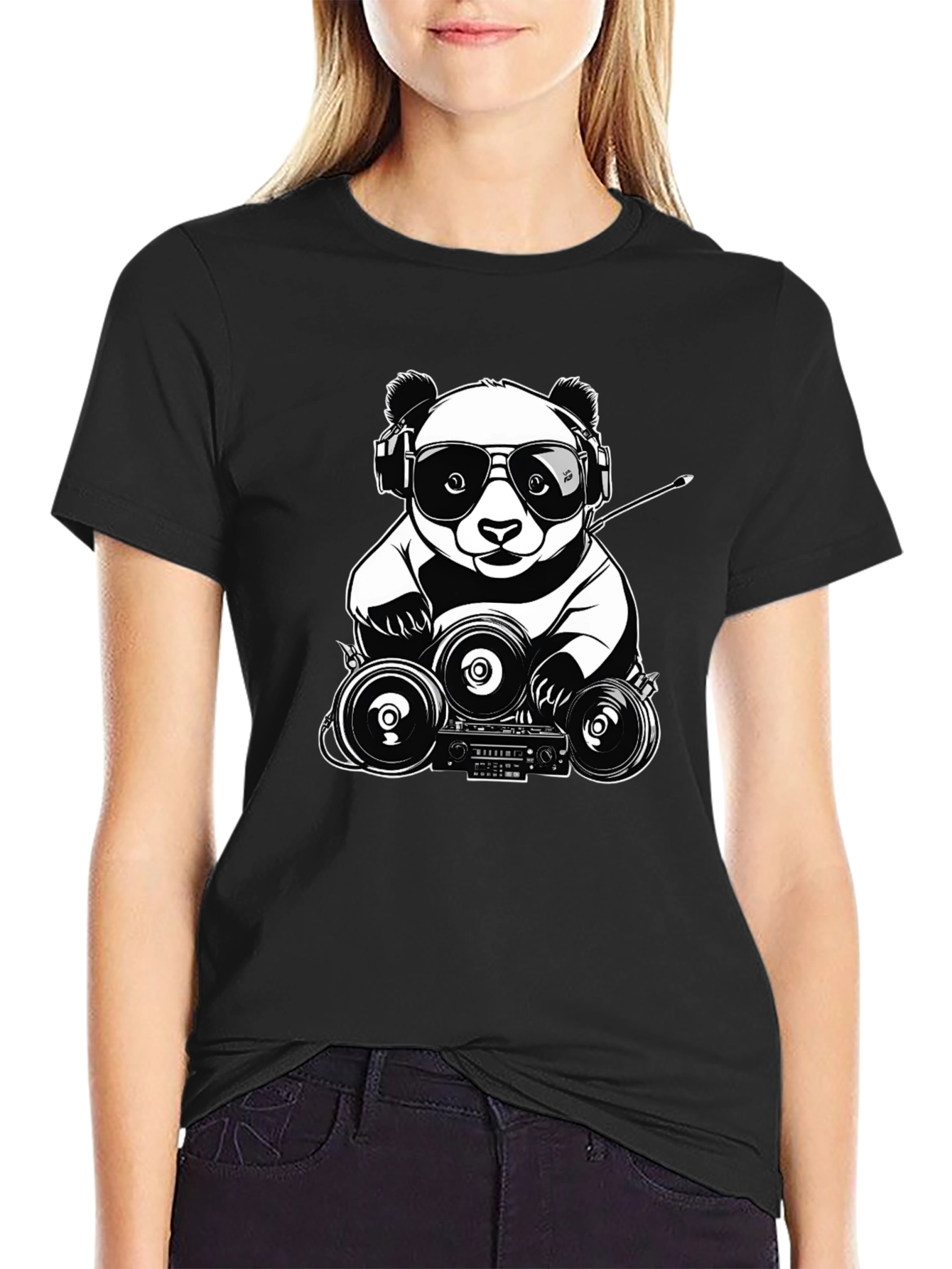 Cool Panda DJ T-Shirt - Black Graphic Tee