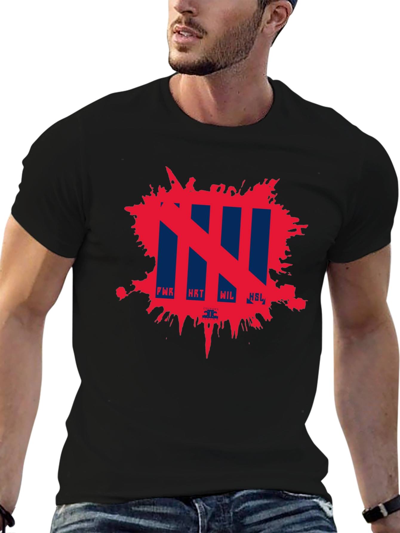 Abstract Red Splatter Graphic Black T-Shirt