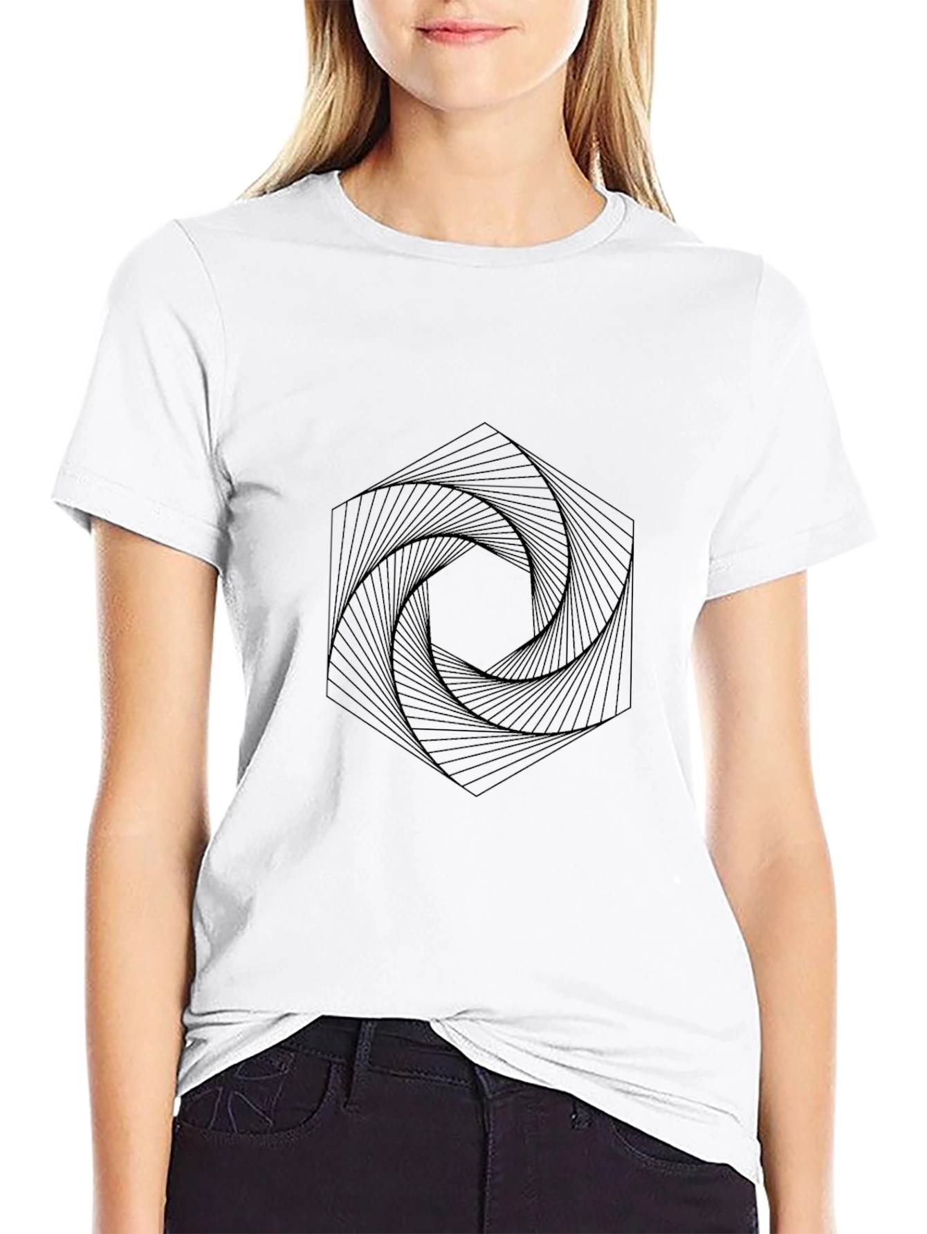 Geometric Hexagon Vortex Black T-Shirt