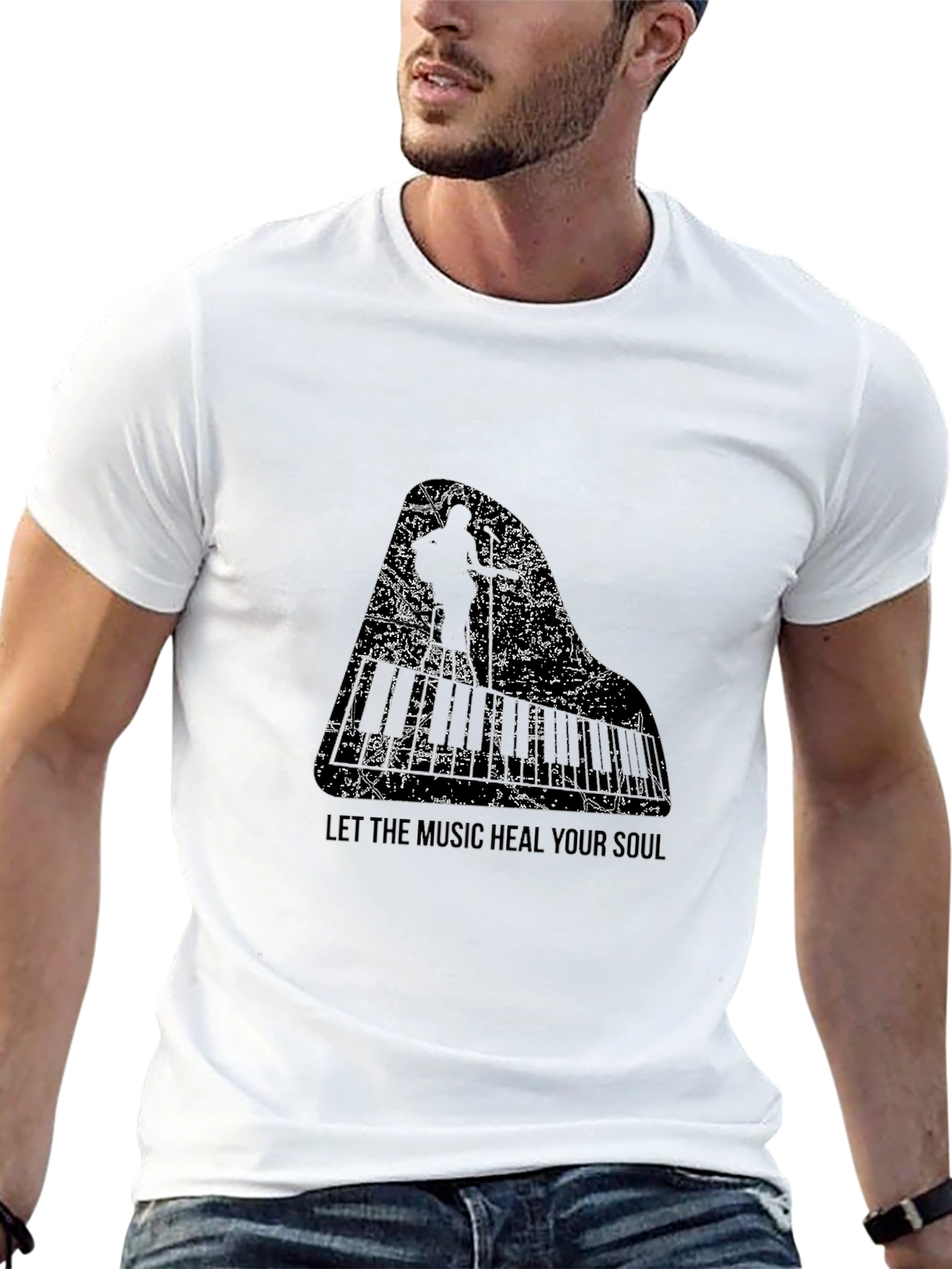 Music Heals Soul Graphic Black Tee