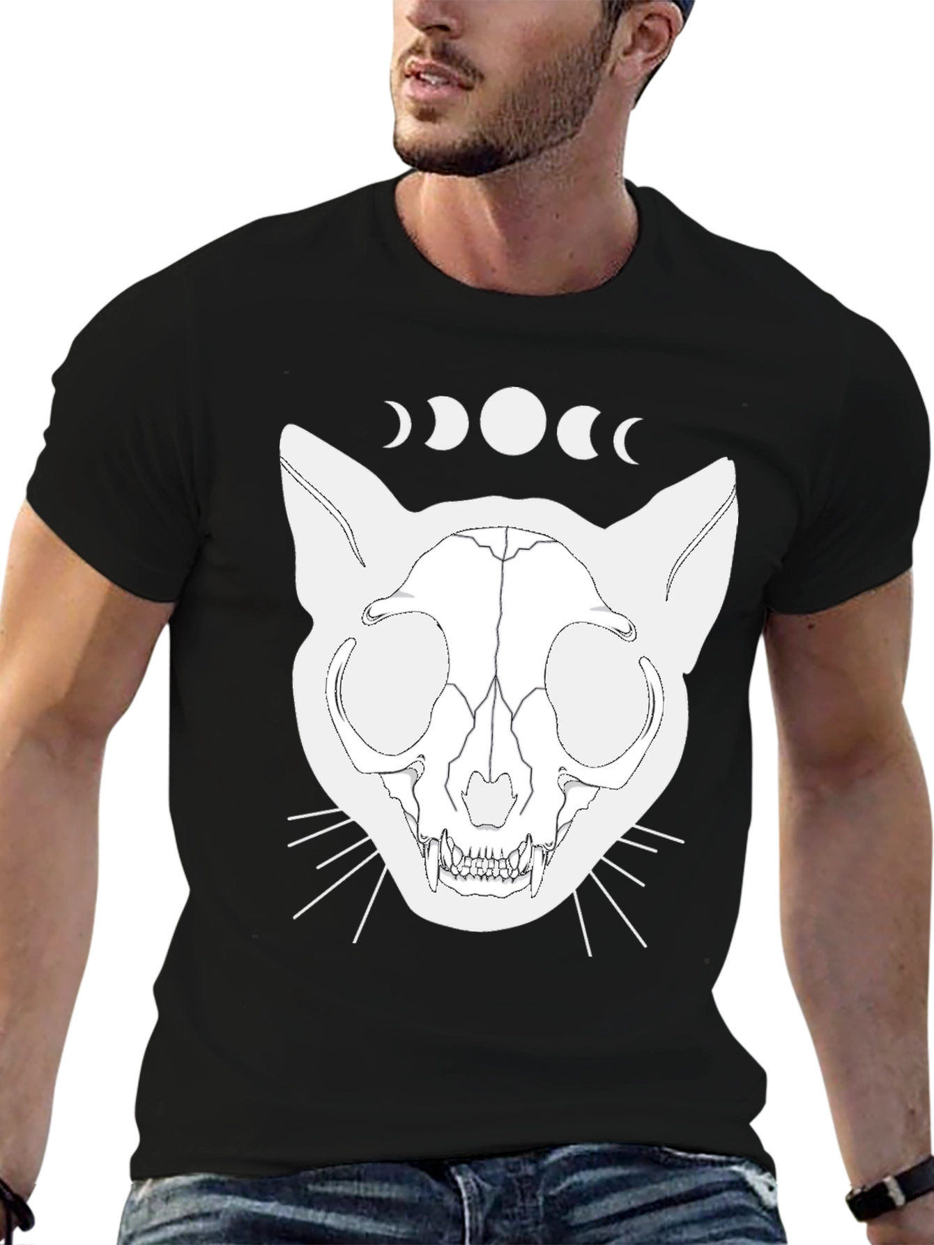 Mystic Cat Skull T-Shirt - Black Graphic Tee
