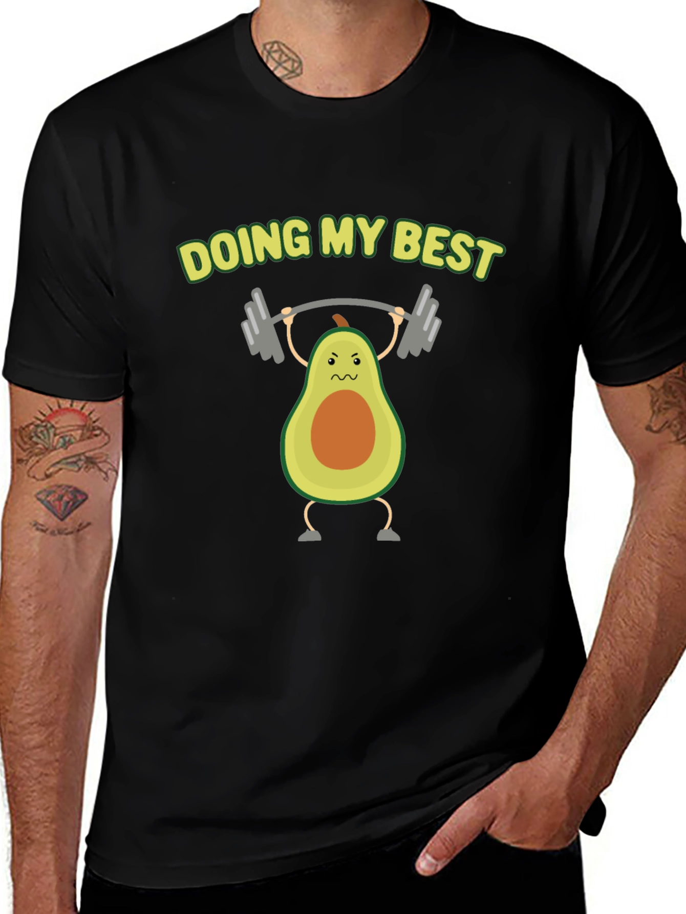 Funny Avocado Lifting Weights Graphic T-Shirt