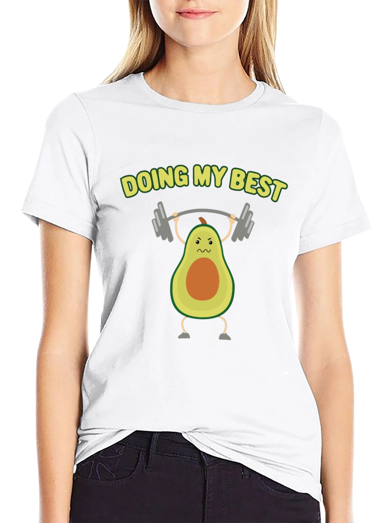 Funny Avocado Lifting Weights Graphic T-Shirt