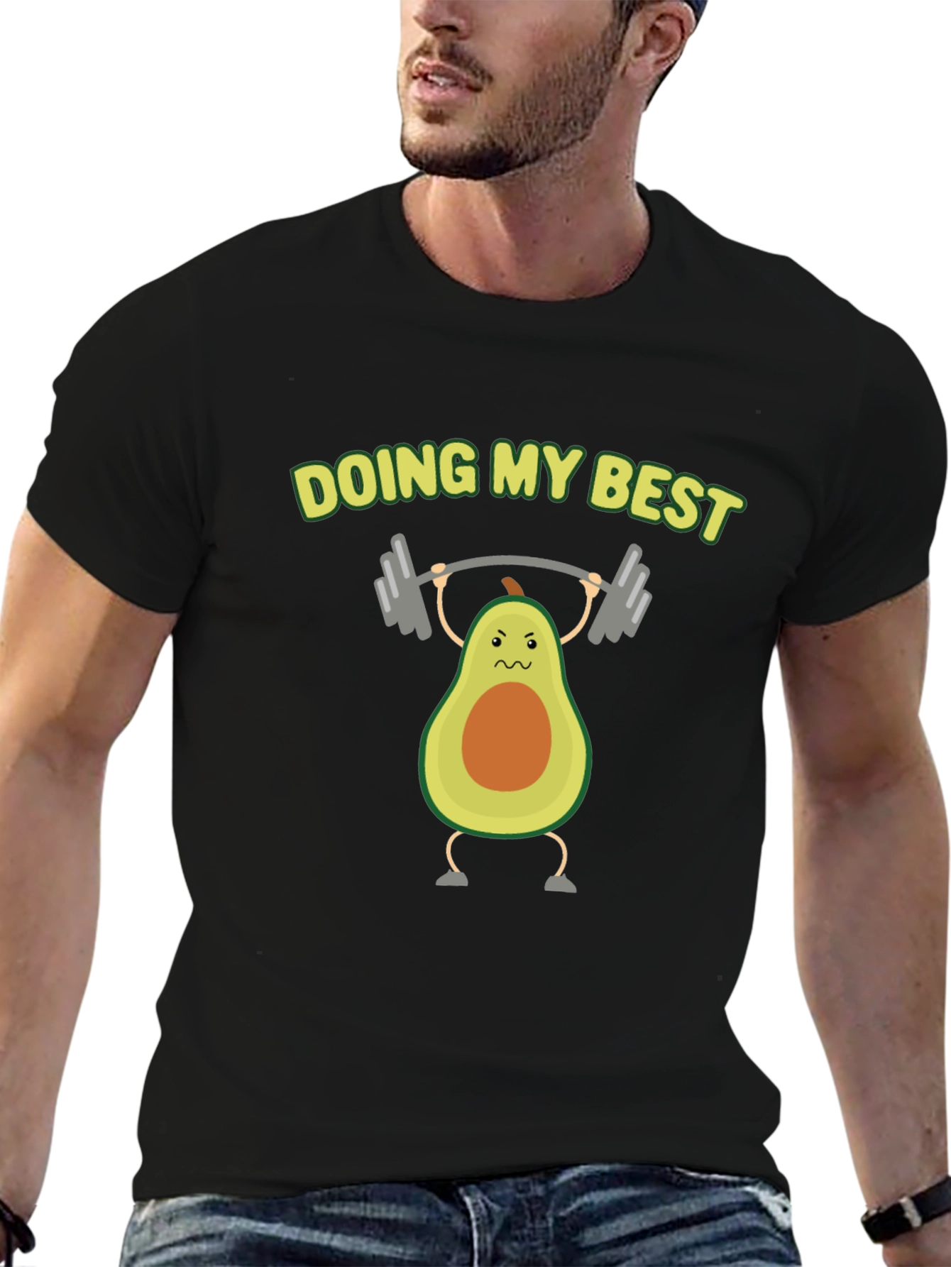 Funny Avocado Lifting Weights Graphic T-Shirt