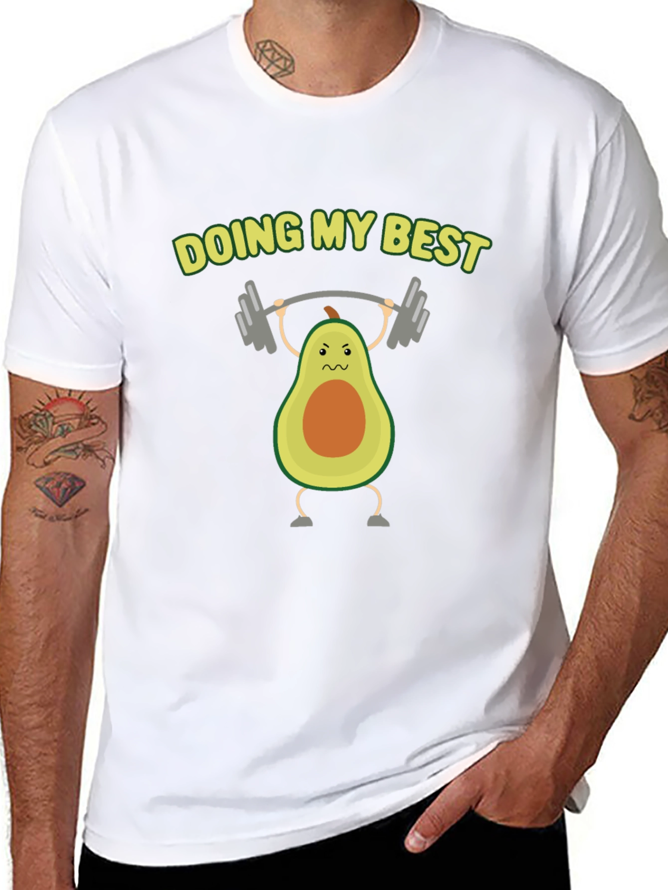 Funny Avocado Lifting Weights Graphic T-Shirt