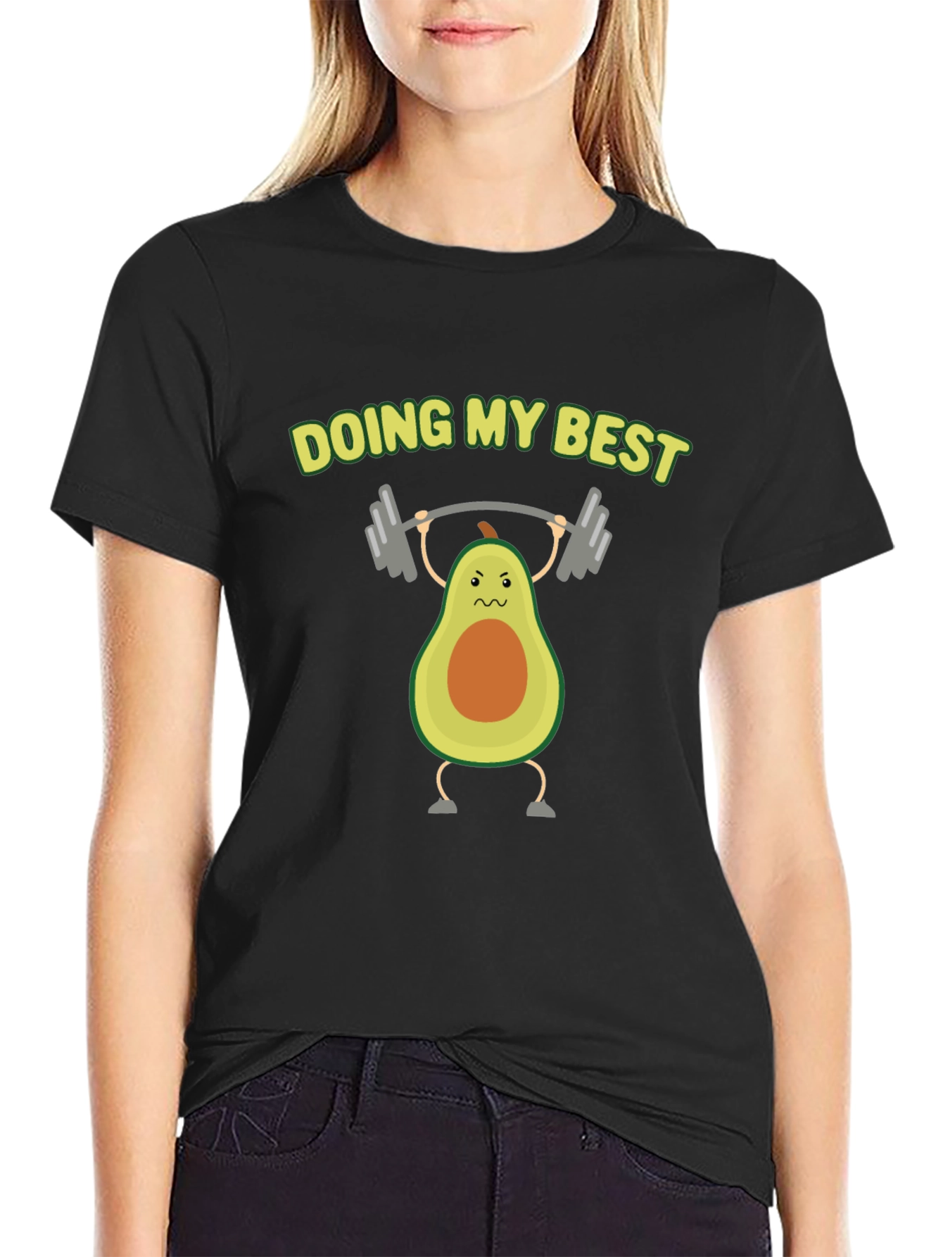 Funny Avocado Lifting Weights Graphic T-Shirt