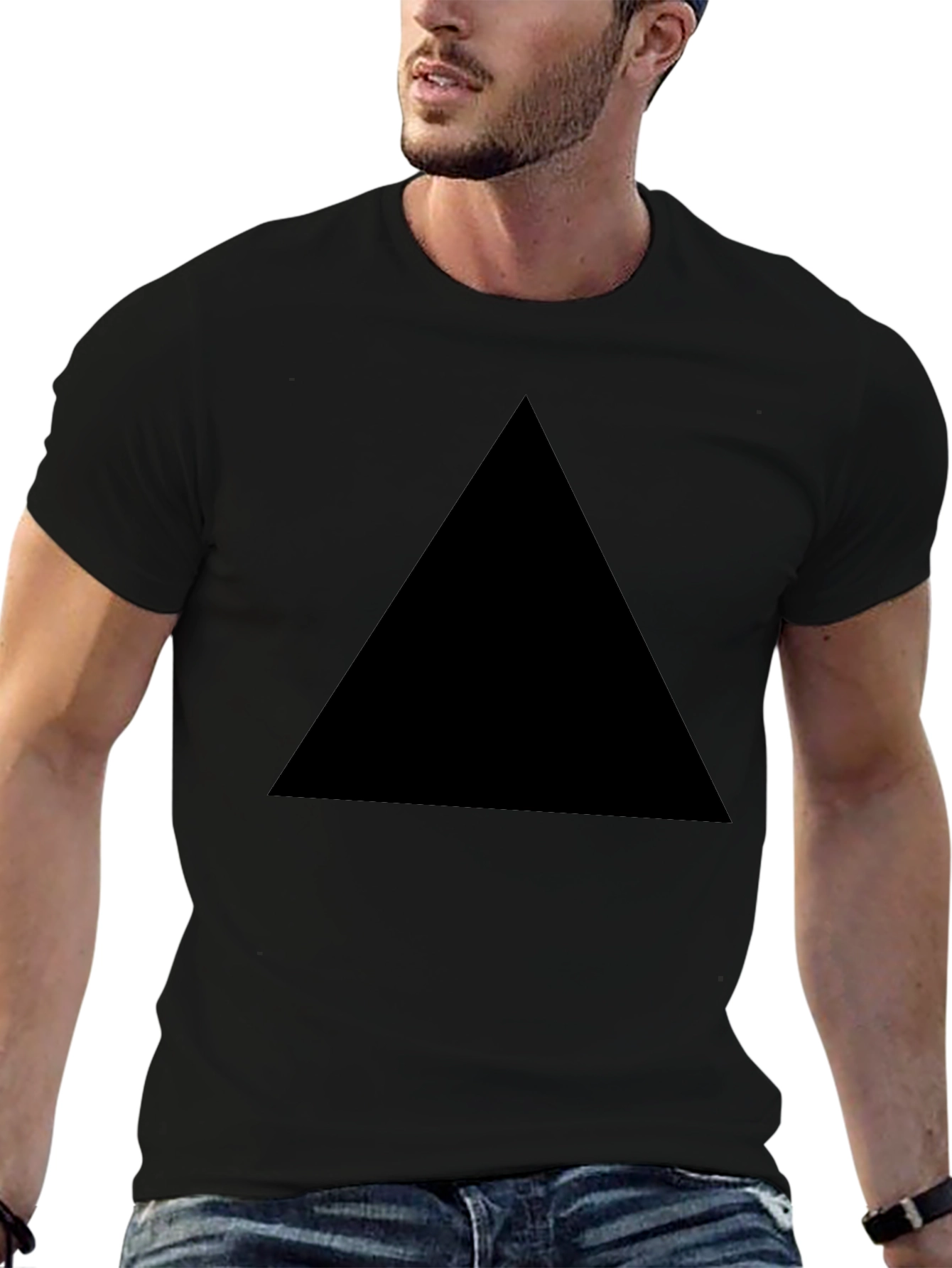 Mens Black T-Shirt with Geometric Triangle Design