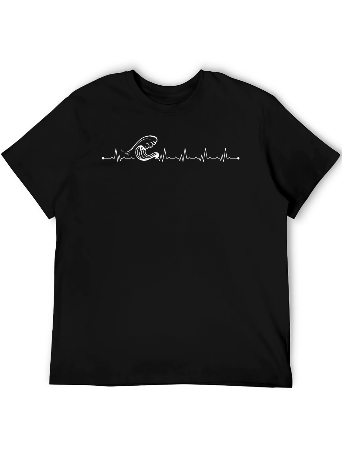 Wave Heartbeat Graphic Tee - Black Cotton T-Shirt