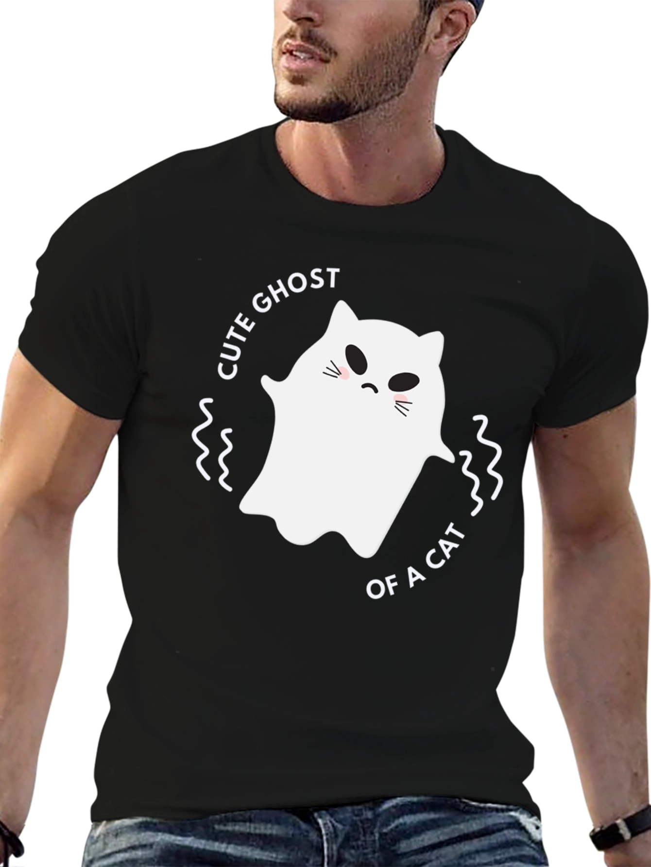 Cute Ghost of a Cat Black T-Shirt