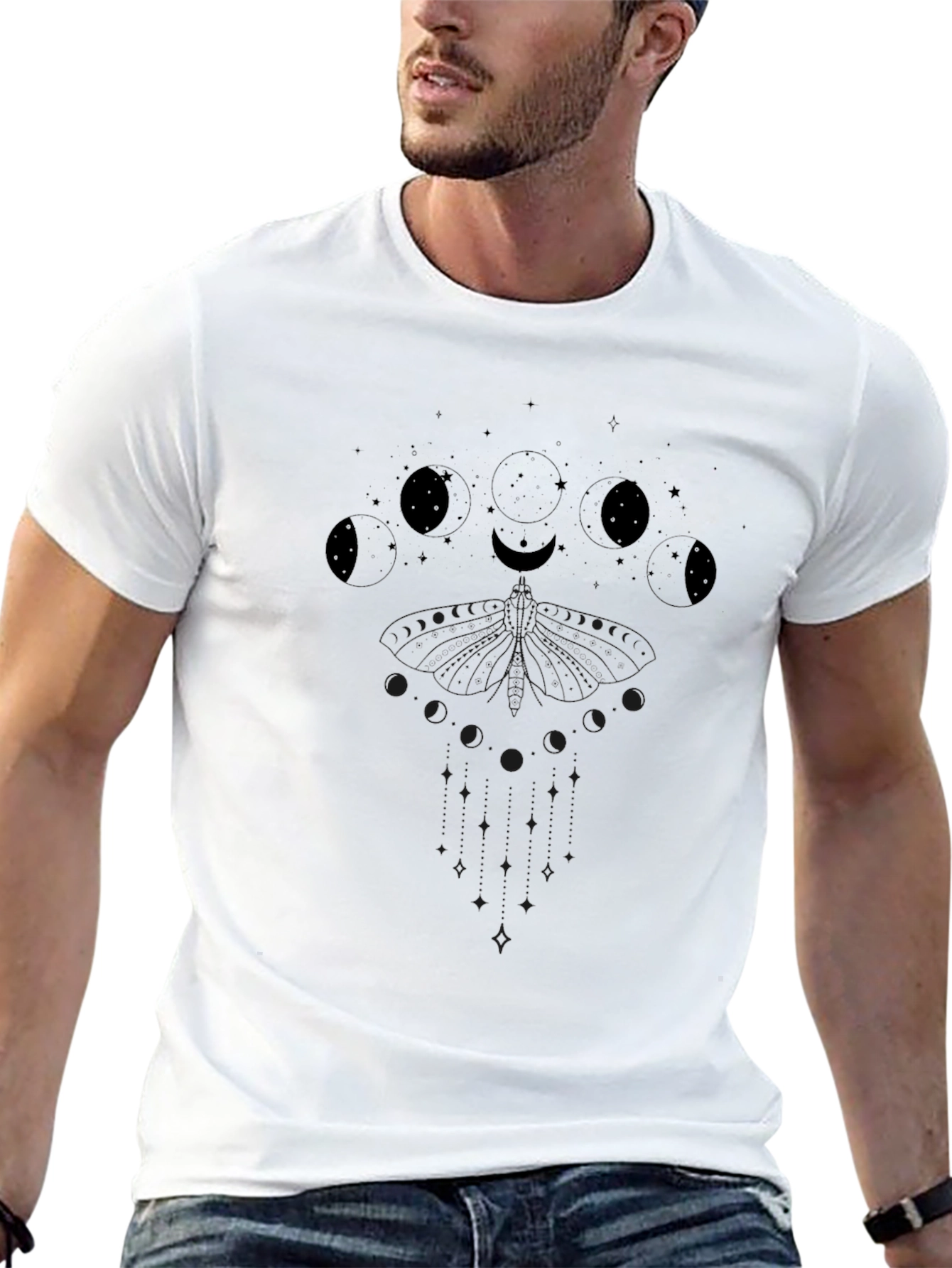 Lunar Phase T-Shirt - Black Cotton Celestial Tee