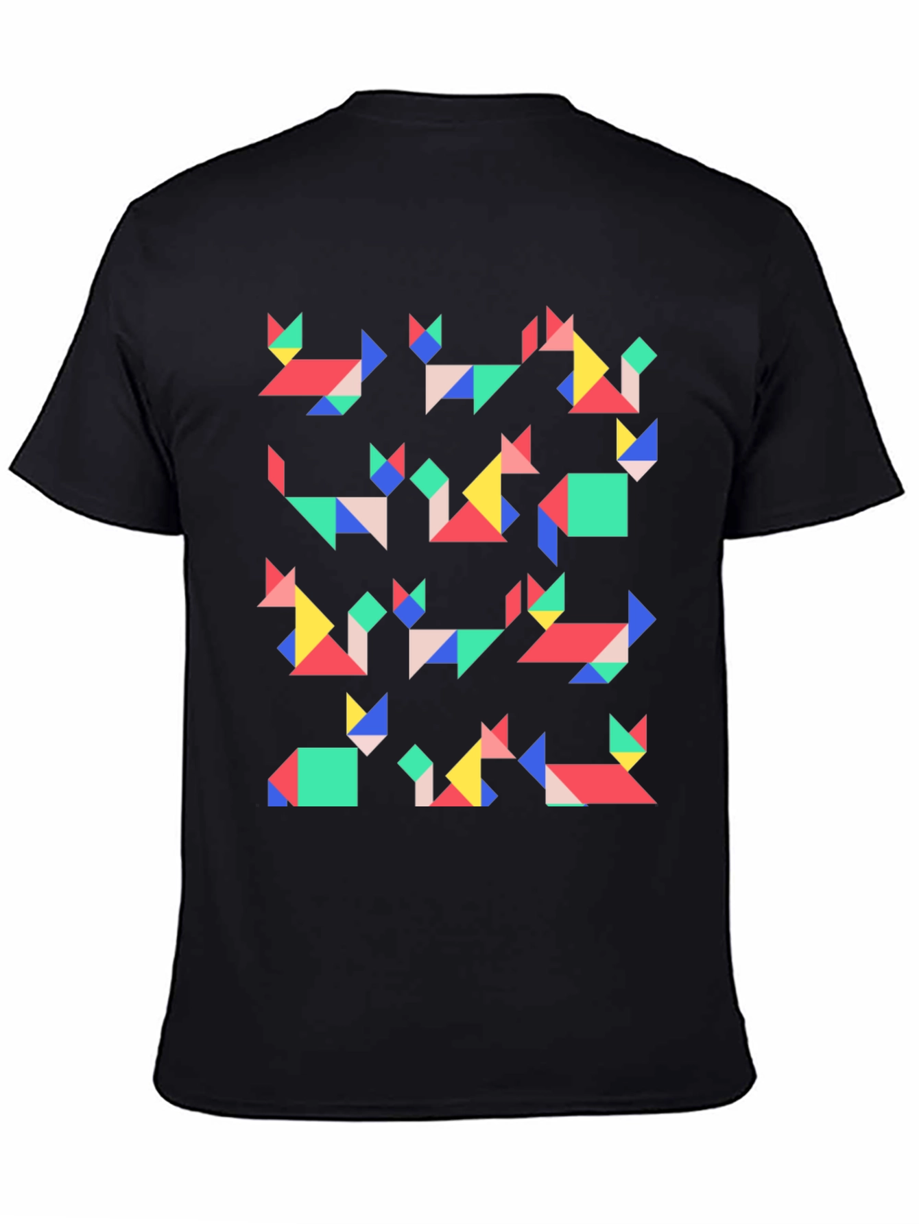Geometric Cats Black T-Shirt | Modern Art Tee