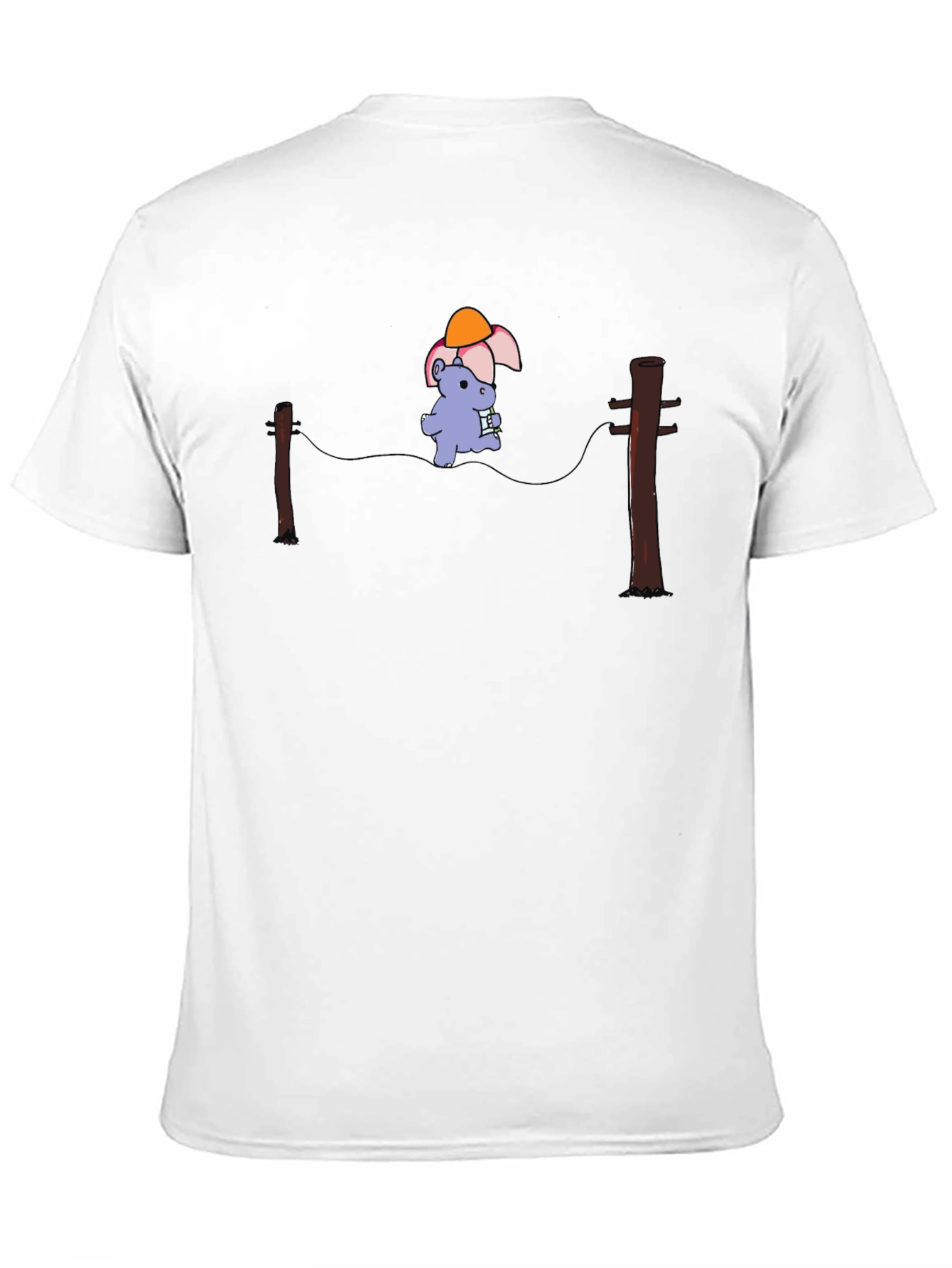 Cartoon Hippopotamus on a Wire Black T-Shirt