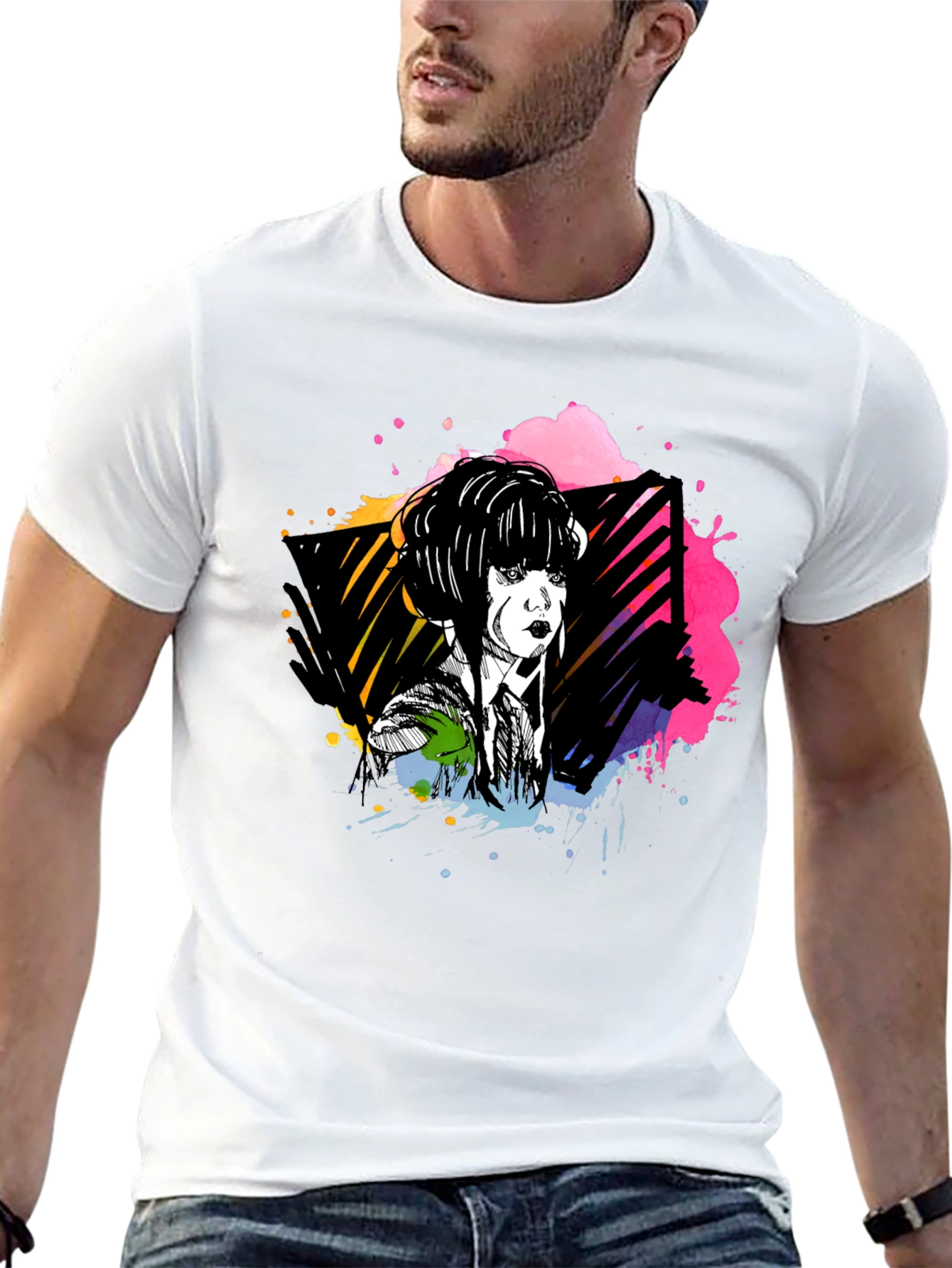 Abstract Woman Graphic Print Black Tee