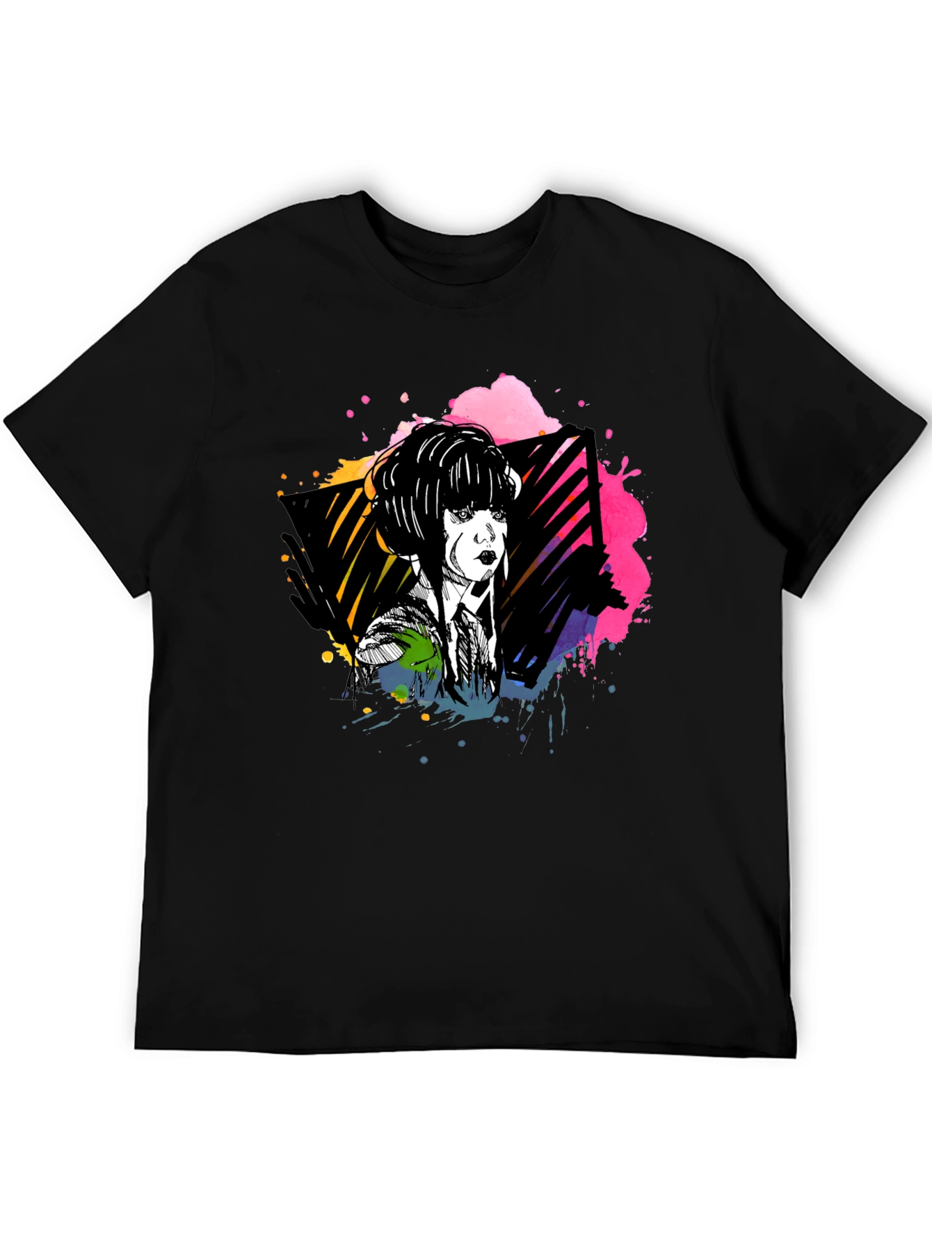 Abstract Woman Graphic Print Black Tee