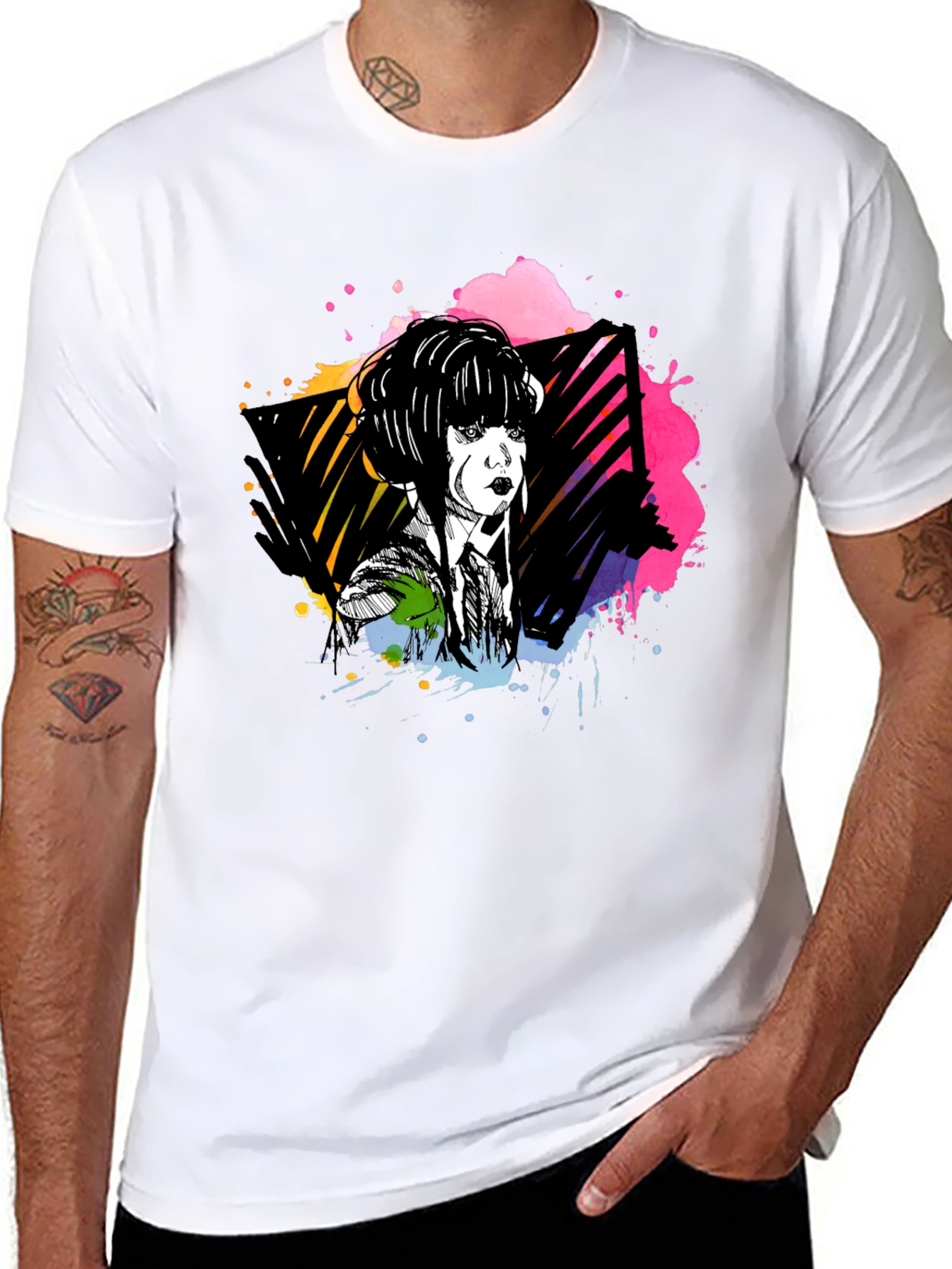 Abstract Woman Graphic Print Black Tee