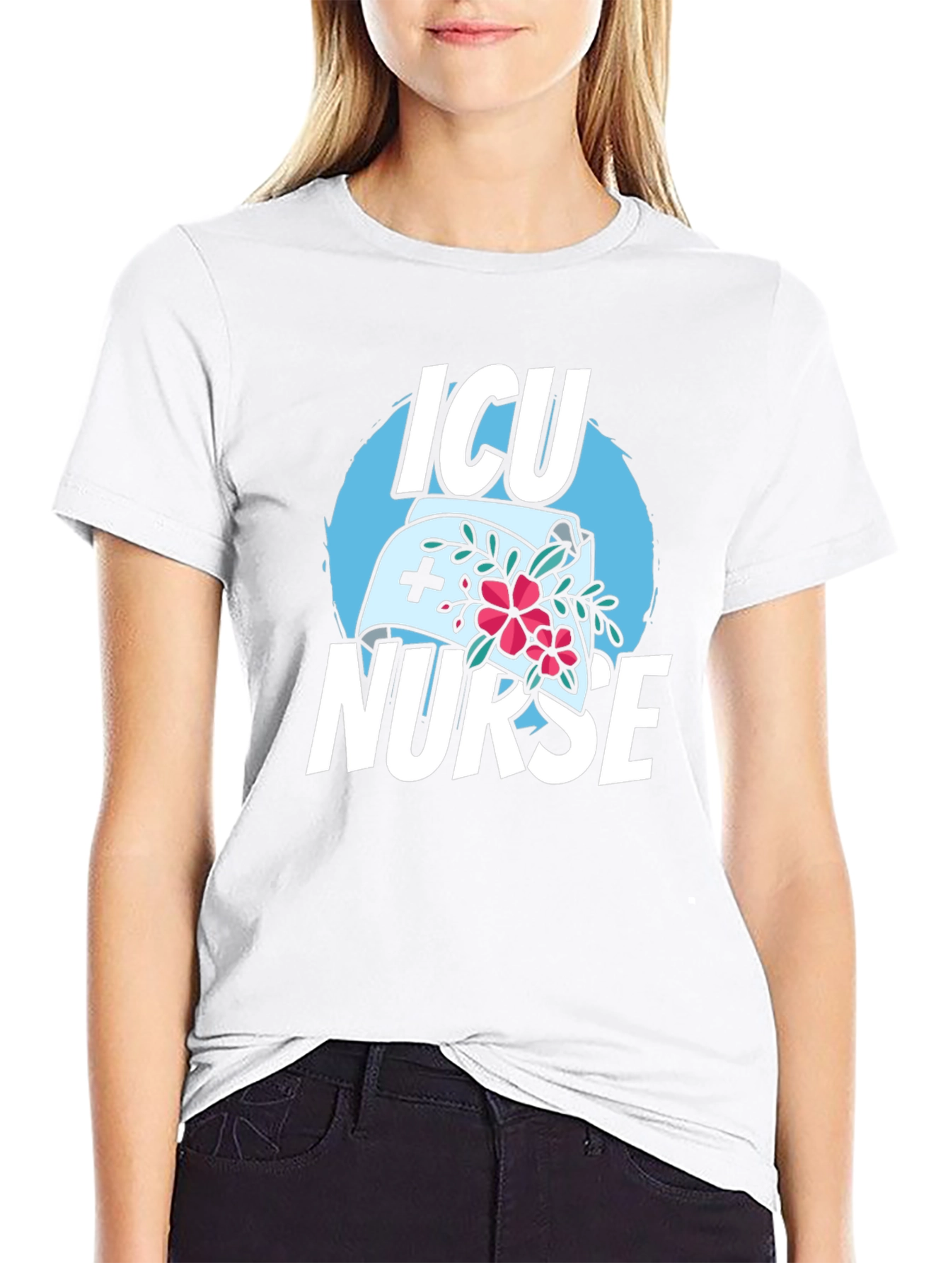 ICU Nurse Graphic T-Shirt - Black Cotton Blend