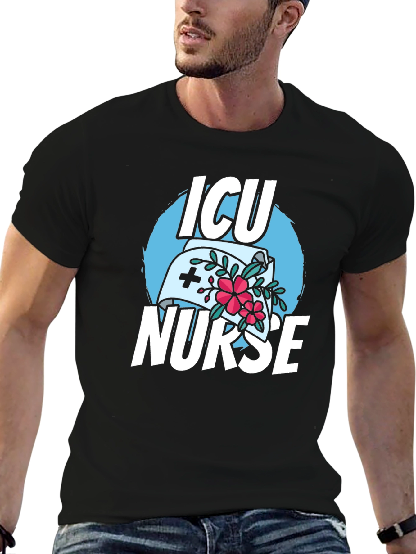 ICU Nurse Graphic T-Shirt - Black Cotton Blend