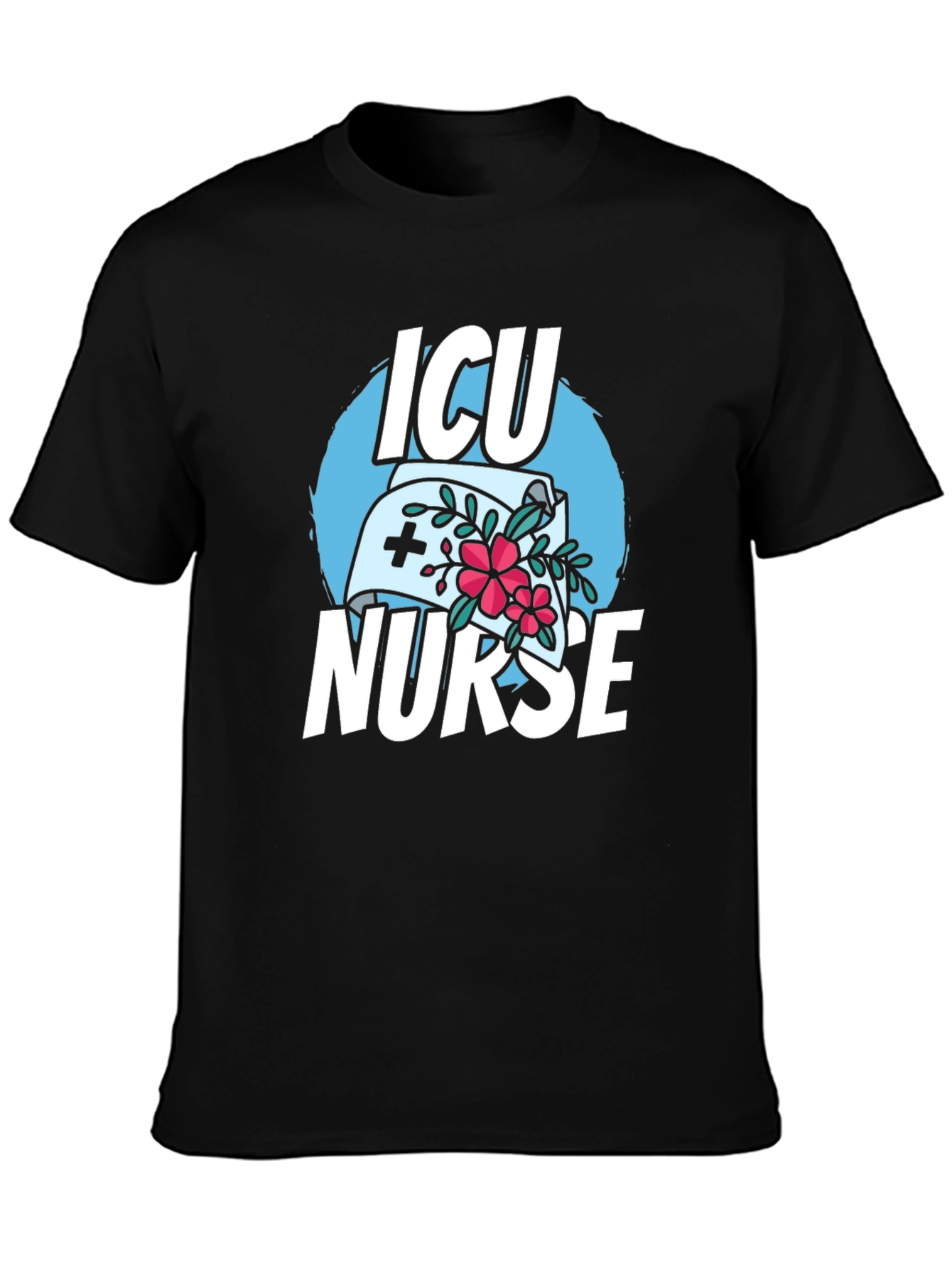 ICU Nurse Graphic T-Shirt - Black Cotton Blend